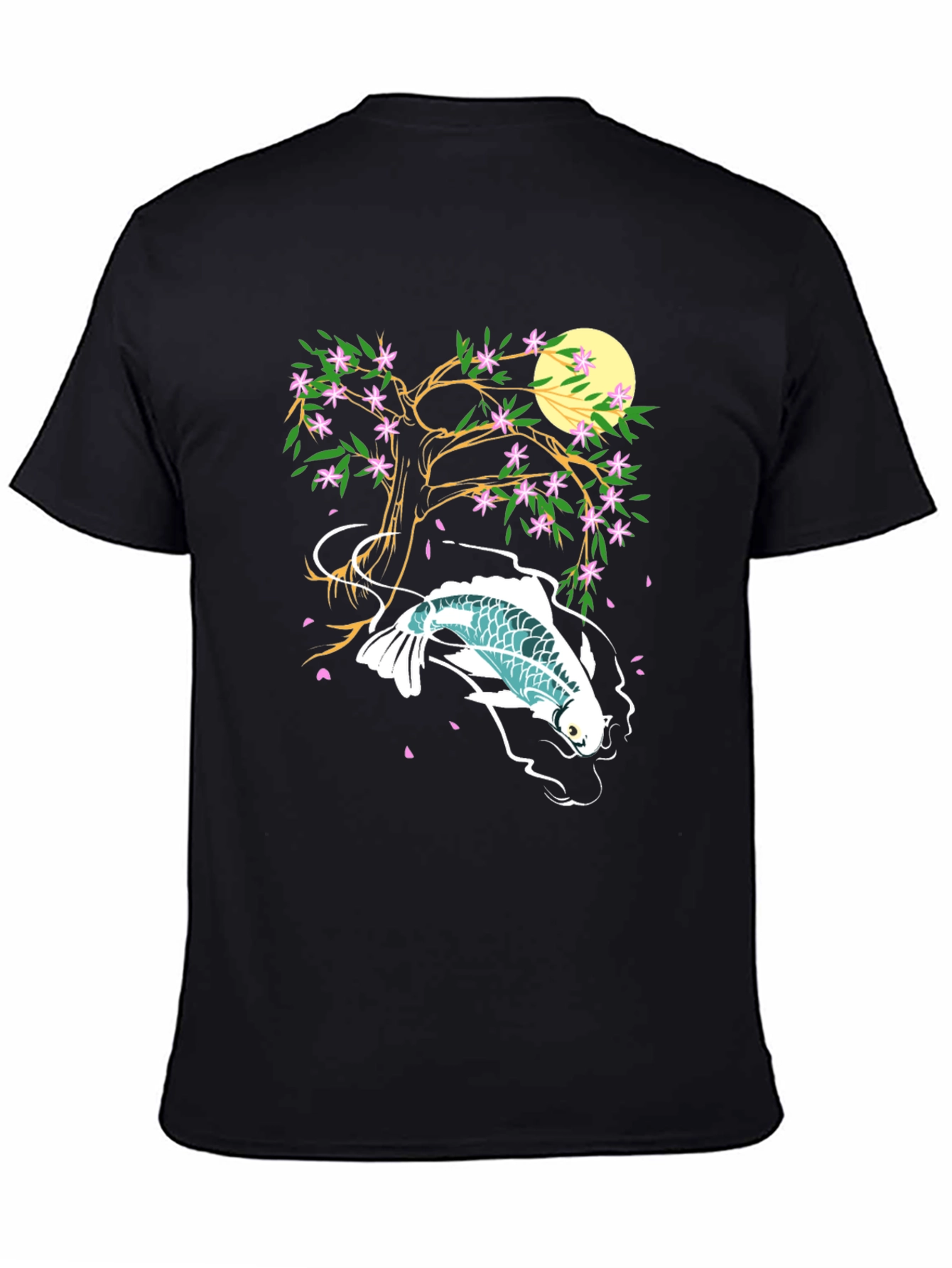 Koi Fish Cherry Blossom Graphic Tee - Unique Design