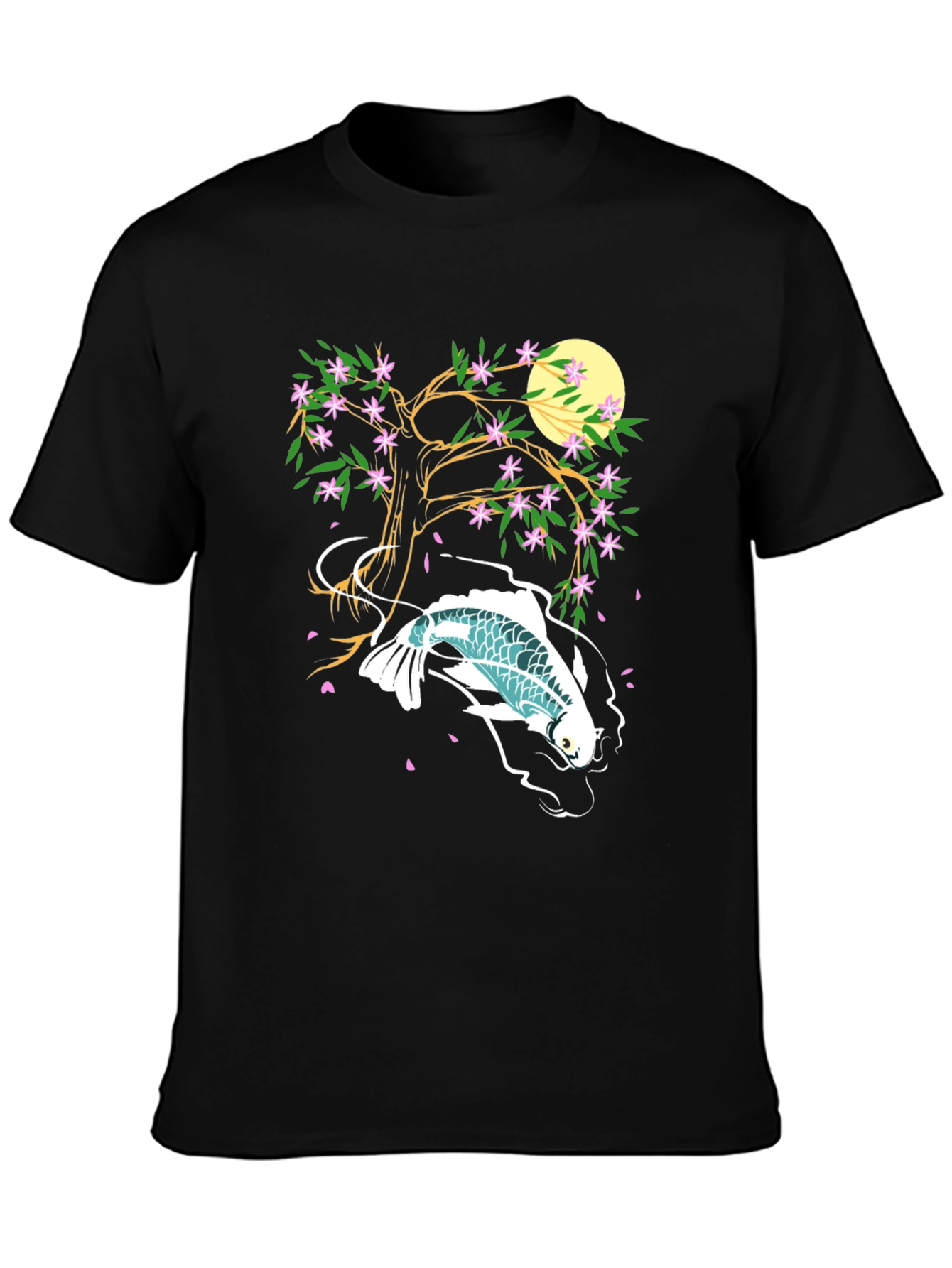 Koi Fish Cherry Blossom Graphic Tee - Unique Design