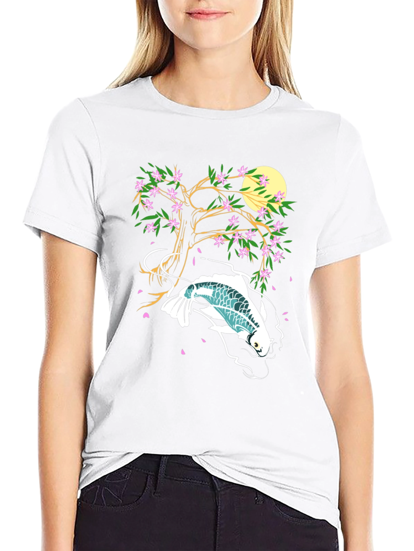Koi Fish Cherry Blossom Graphic Tee - Unique Design