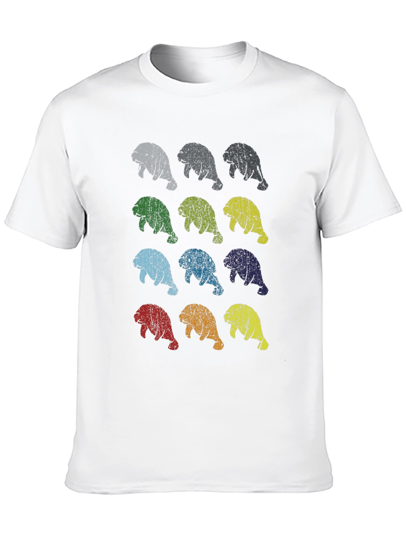 Retro Manatee Print Crew Neck T-Shirt