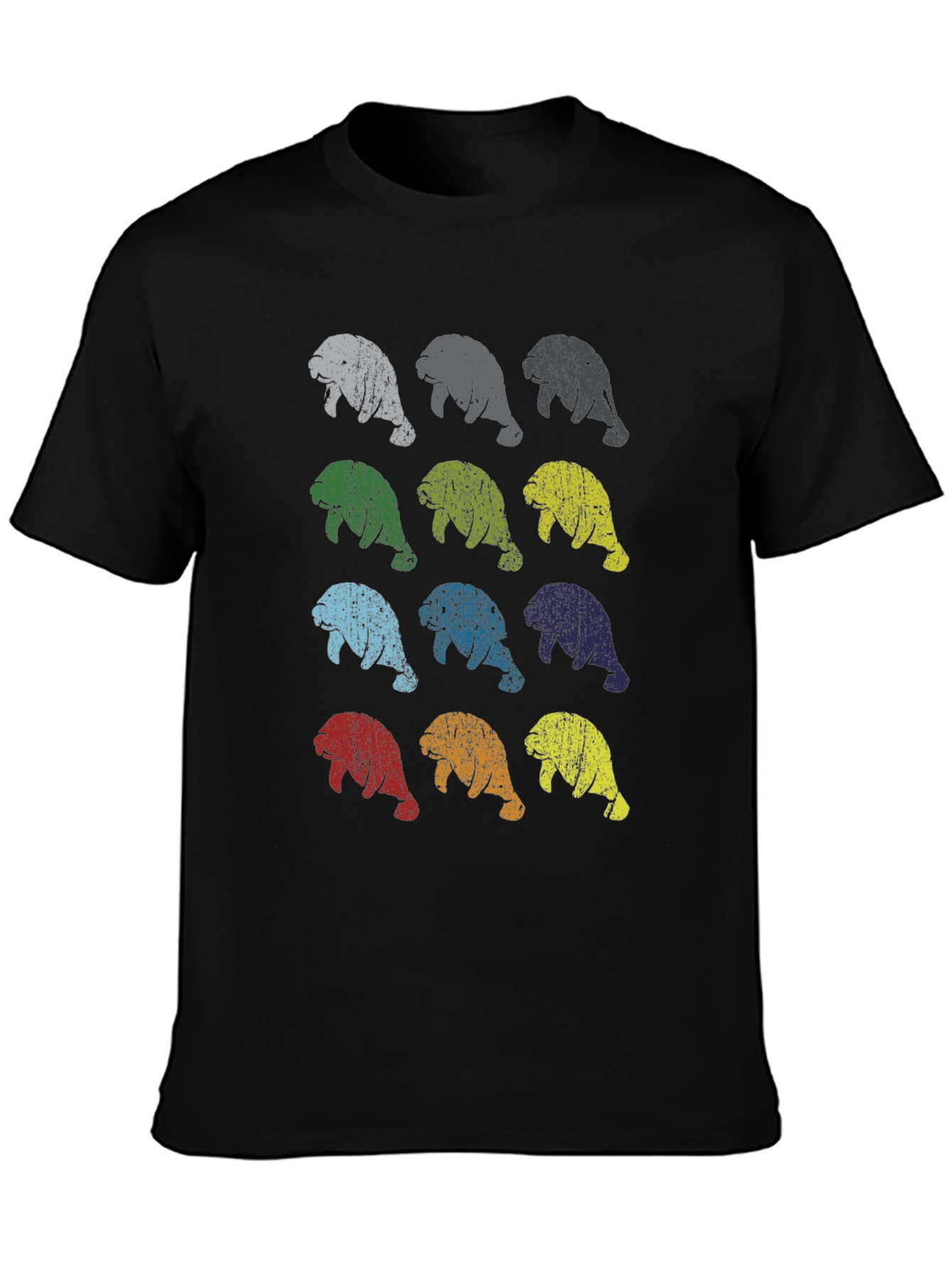 Retro Manatee Print Crew Neck T-Shirt