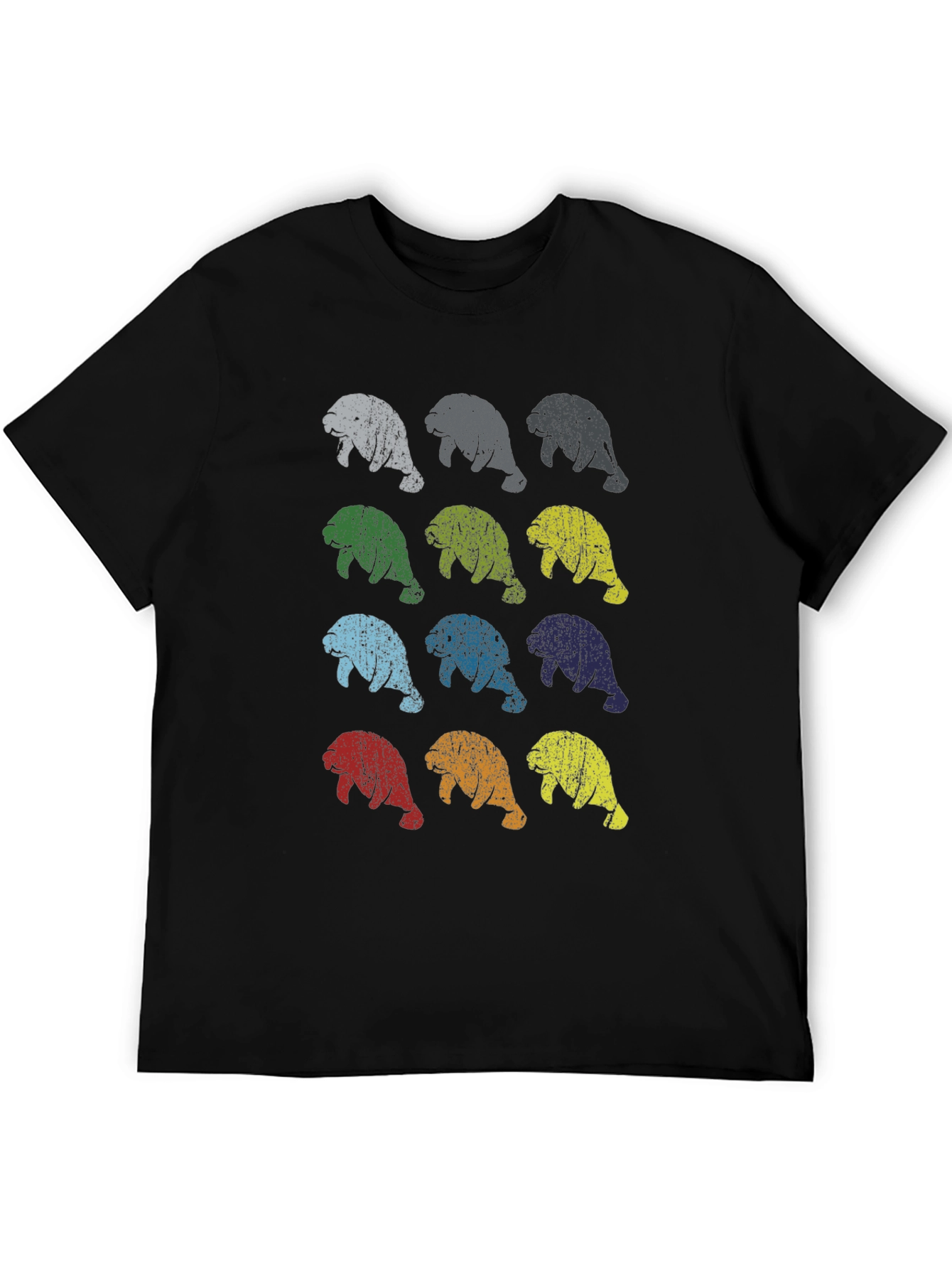 Retro Manatee Print Crew Neck T-Shirt