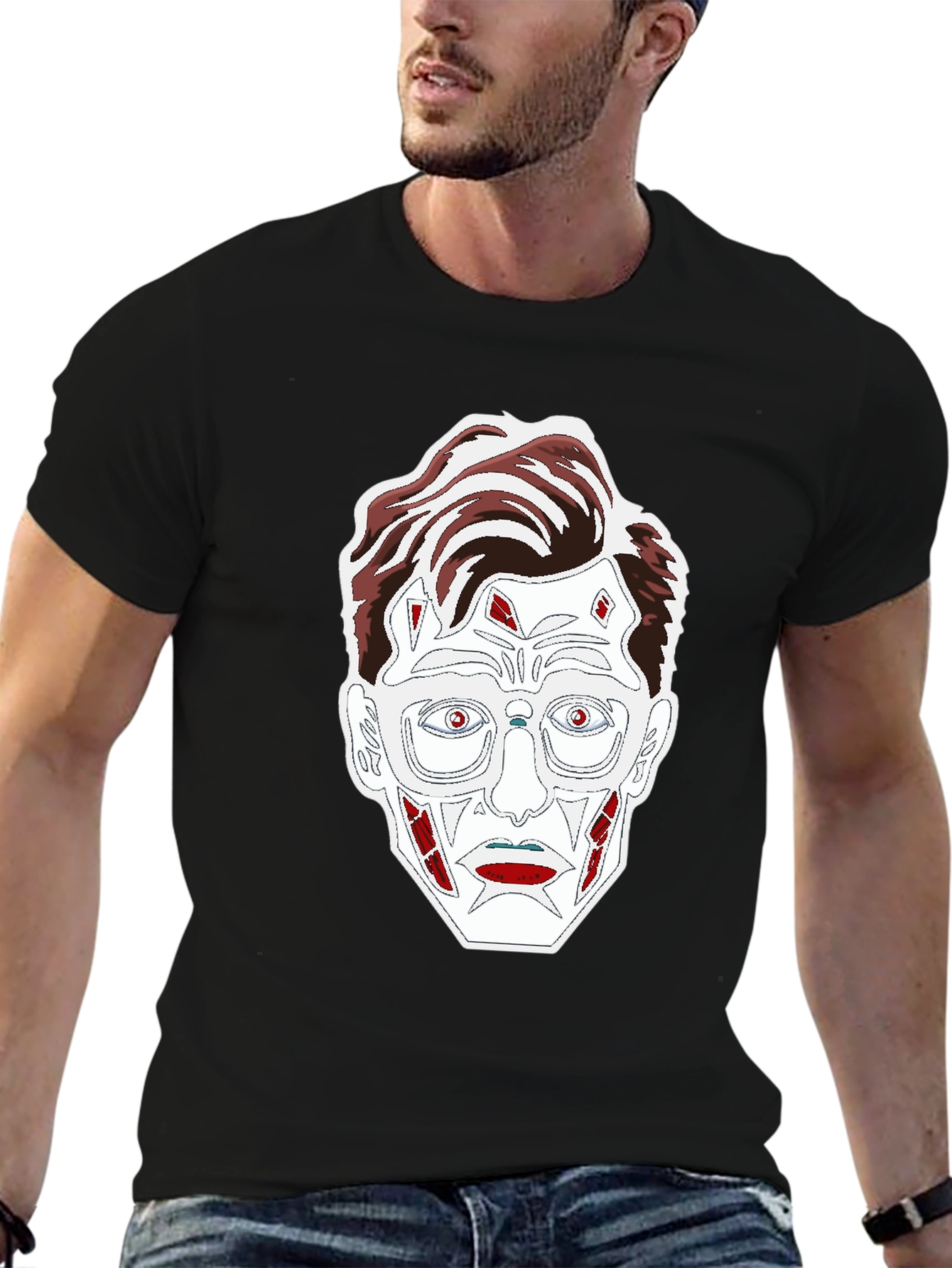 Graphic Print T-Shirt - Striking Zombie Face Design