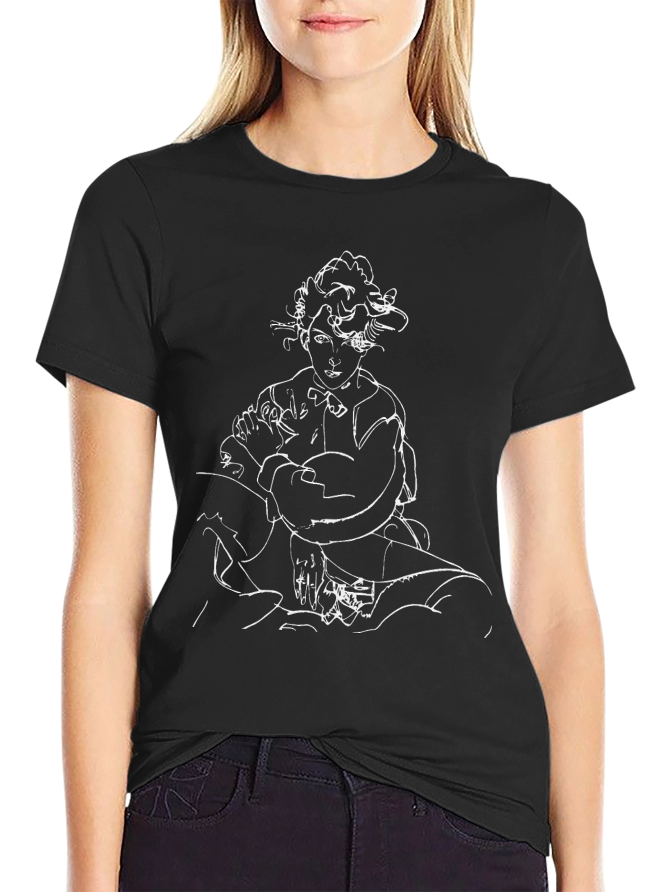 Abstract Portrait Graphic Tee - Black Cotton T-Shirt