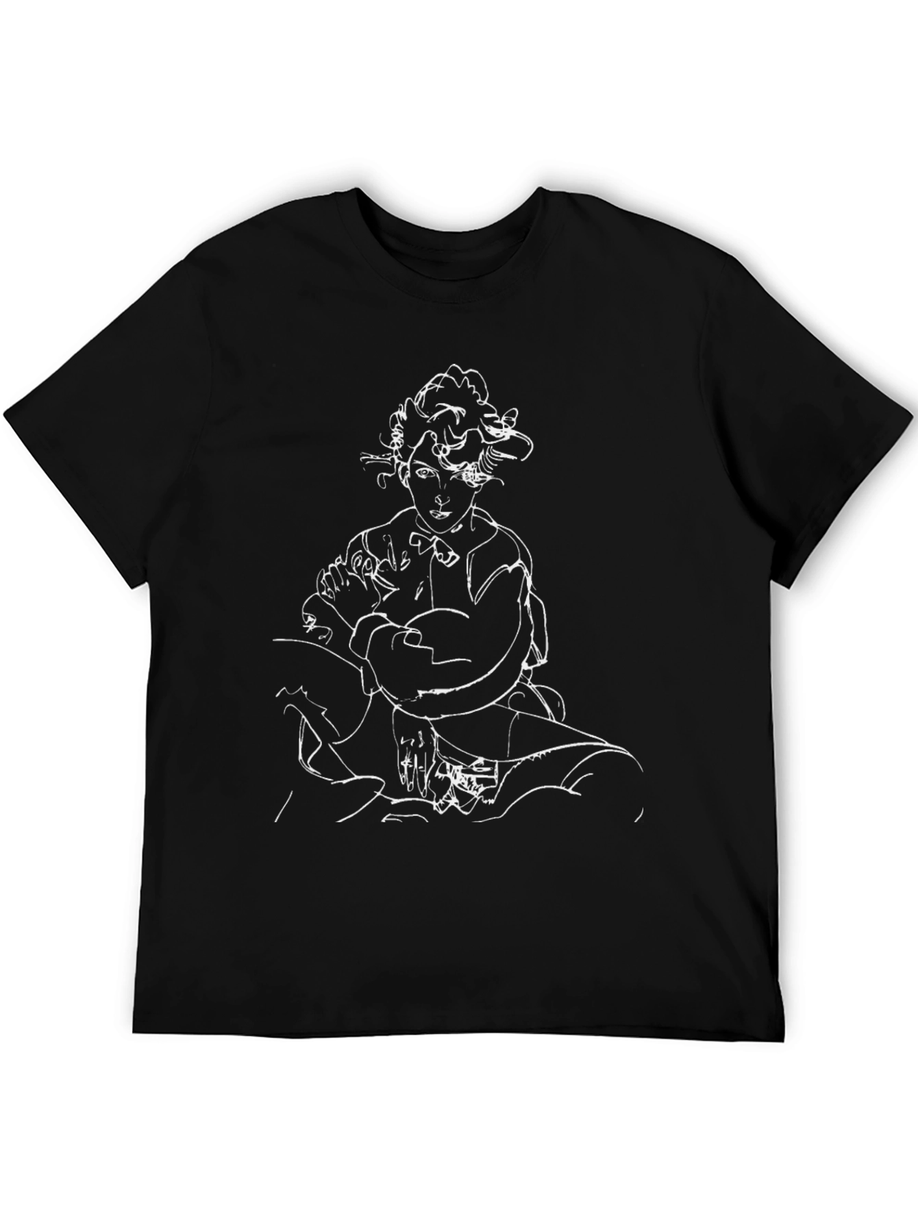 Abstract Portrait Graphic Tee - Black Cotton T-Shirt