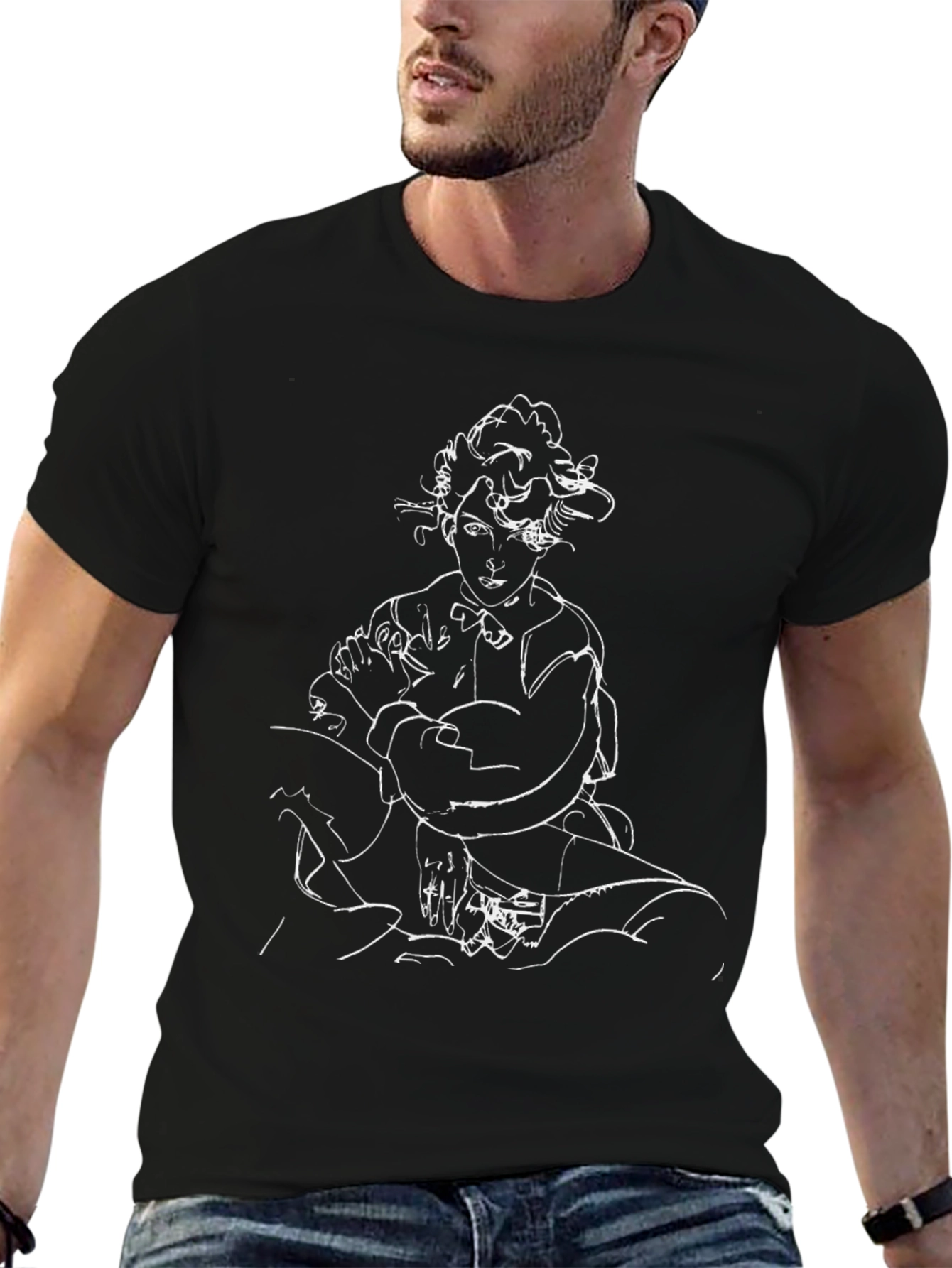 Abstract Portrait Graphic Tee - Black Cotton T-Shirt