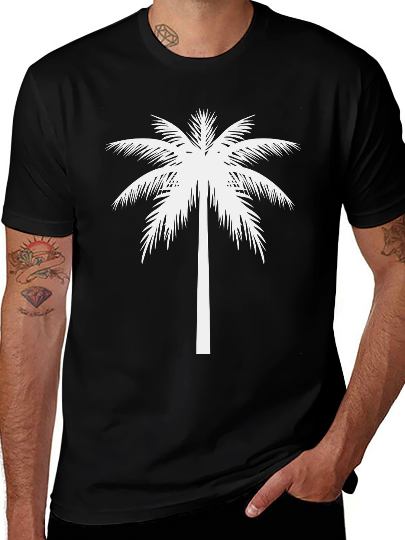 Palm Tree Graphic Tee - Black Cotton T-Shirt