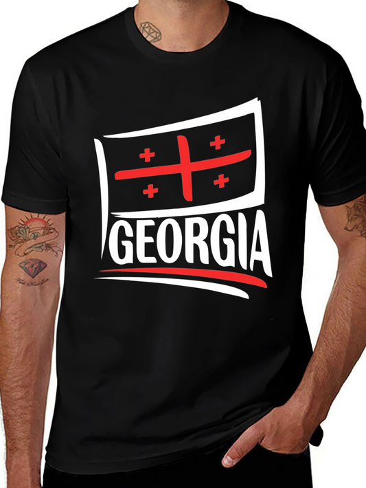 Georgia Flag T-Shirt - Black Crew Neck Tee