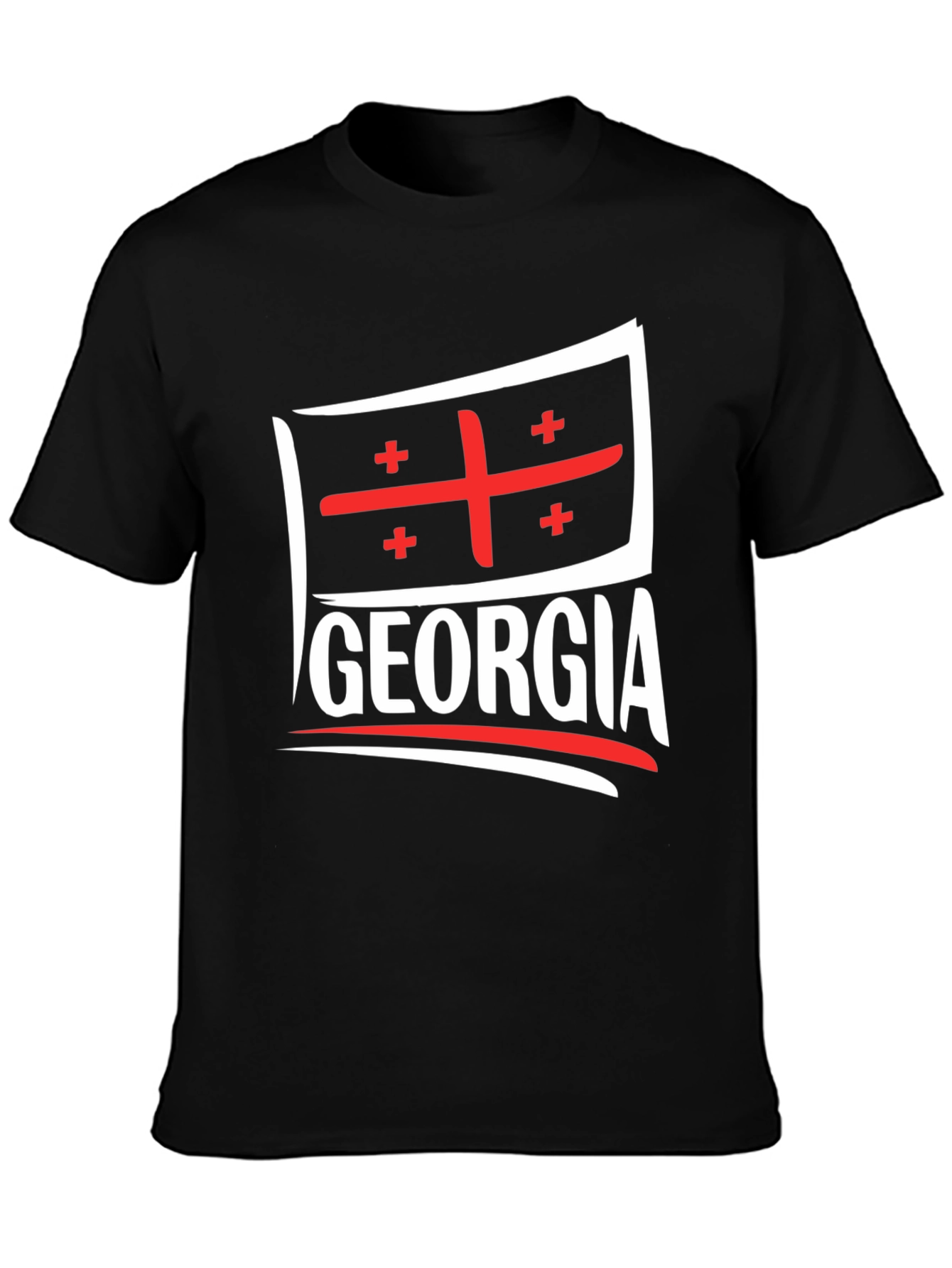 Georgia Flag T-Shirt - Black Crew Neck Tee