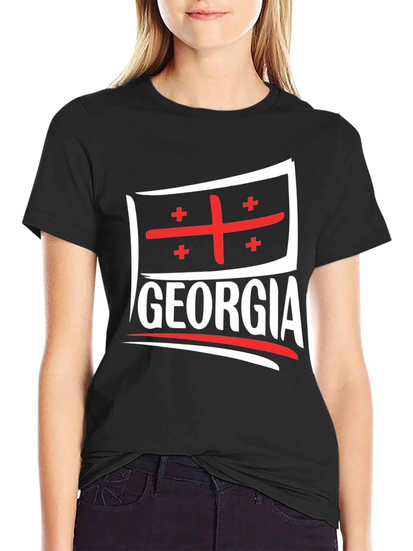 Georgia Flag T-Shirt - Black Crew Neck Tee