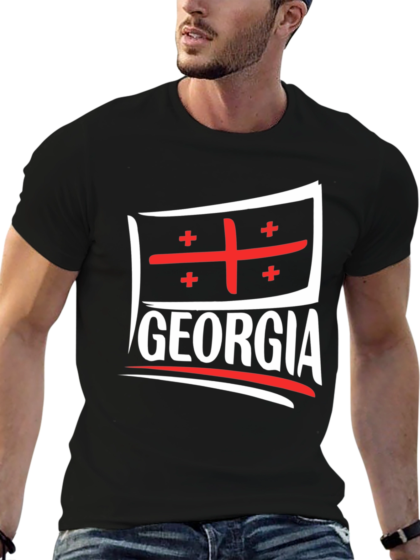 Georgia Flag T-Shirt - Black Crew Neck Tee
