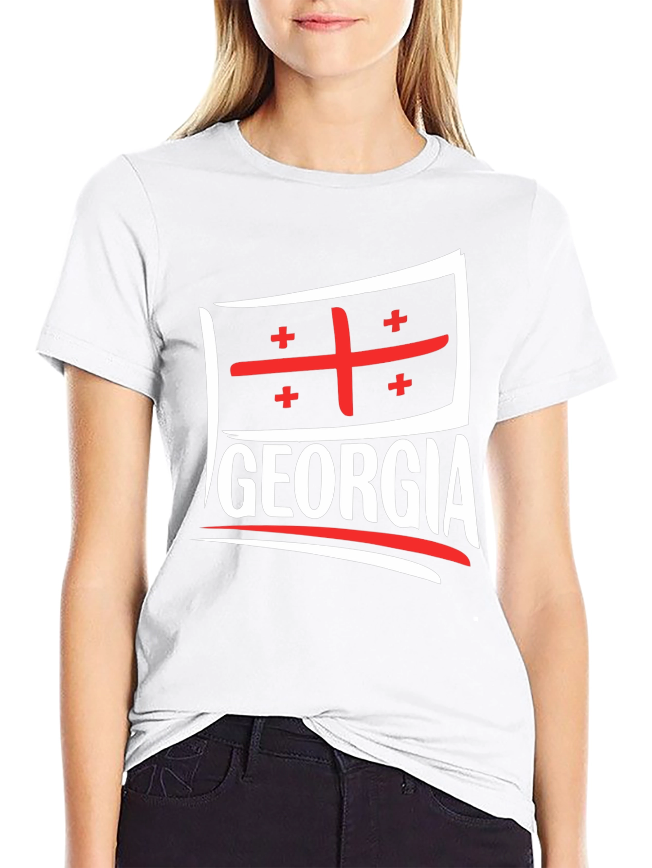 Georgia Flag T-Shirt - Black Crew Neck Tee