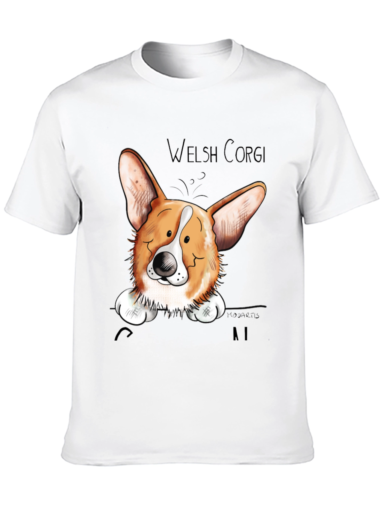 Welsh Corgi Cartoon Black T-Shirt