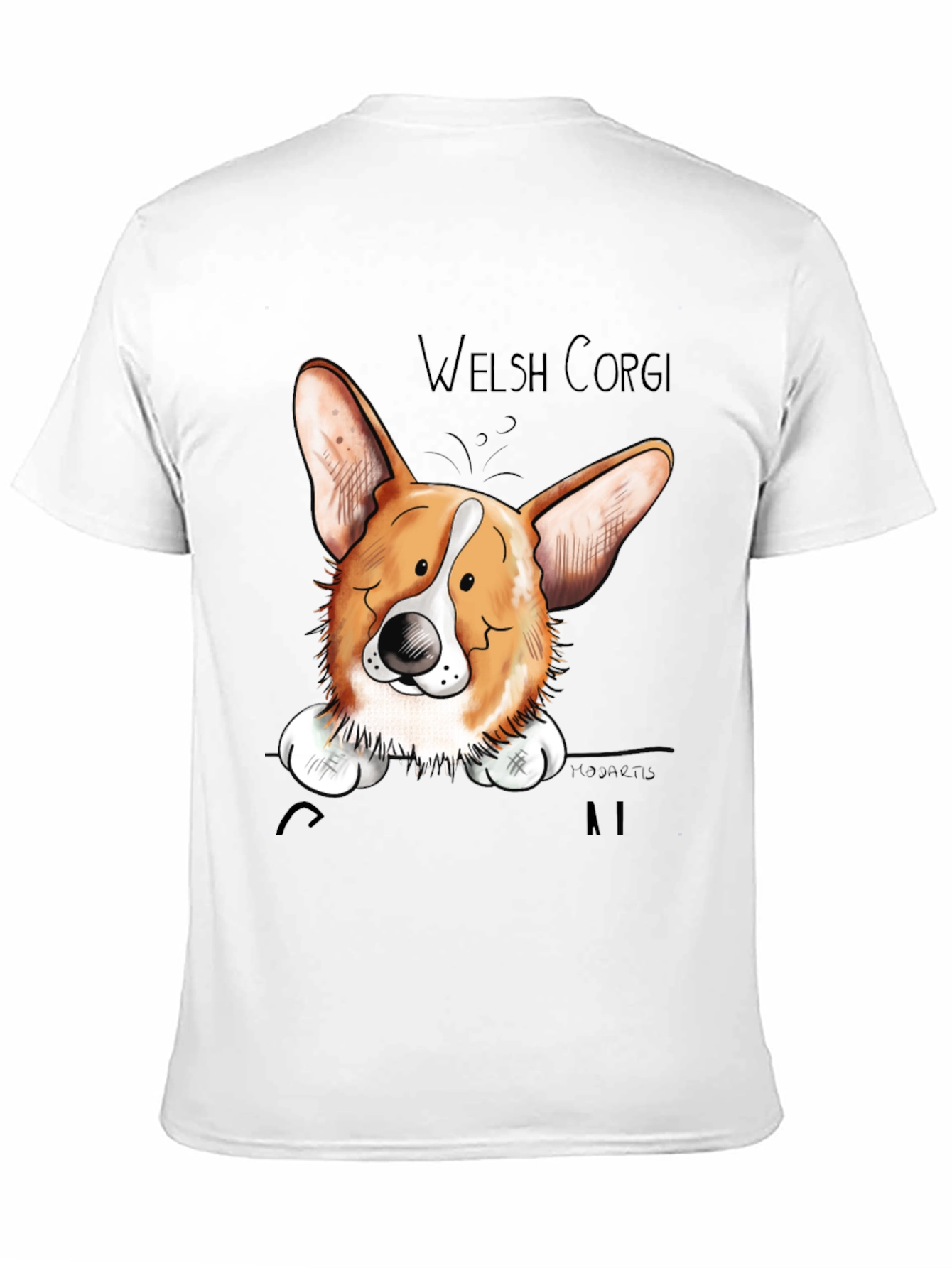 Welsh Corgi Cartoon Black T-Shirt