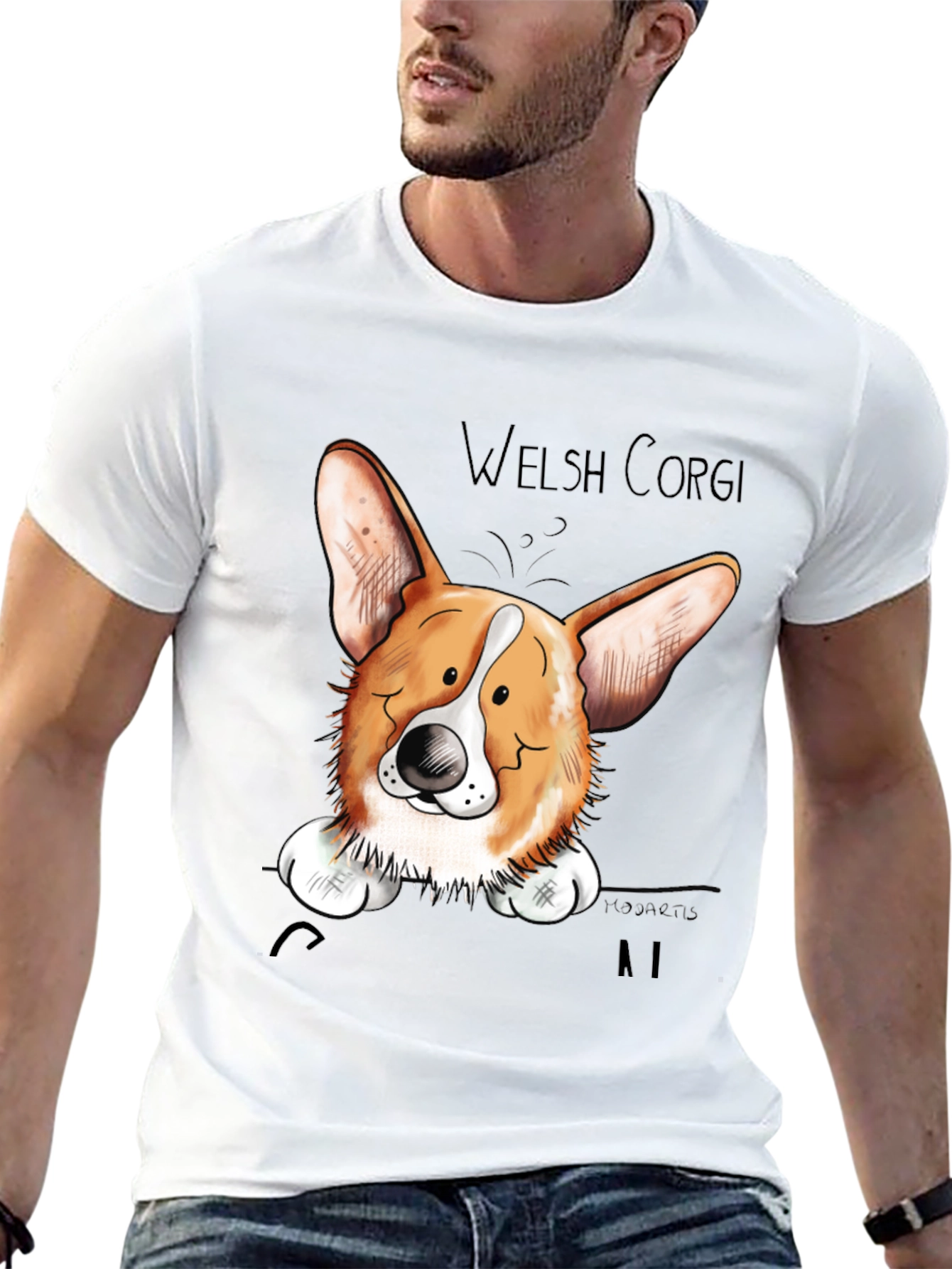 Welsh Corgi Cartoon Black T-Shirt