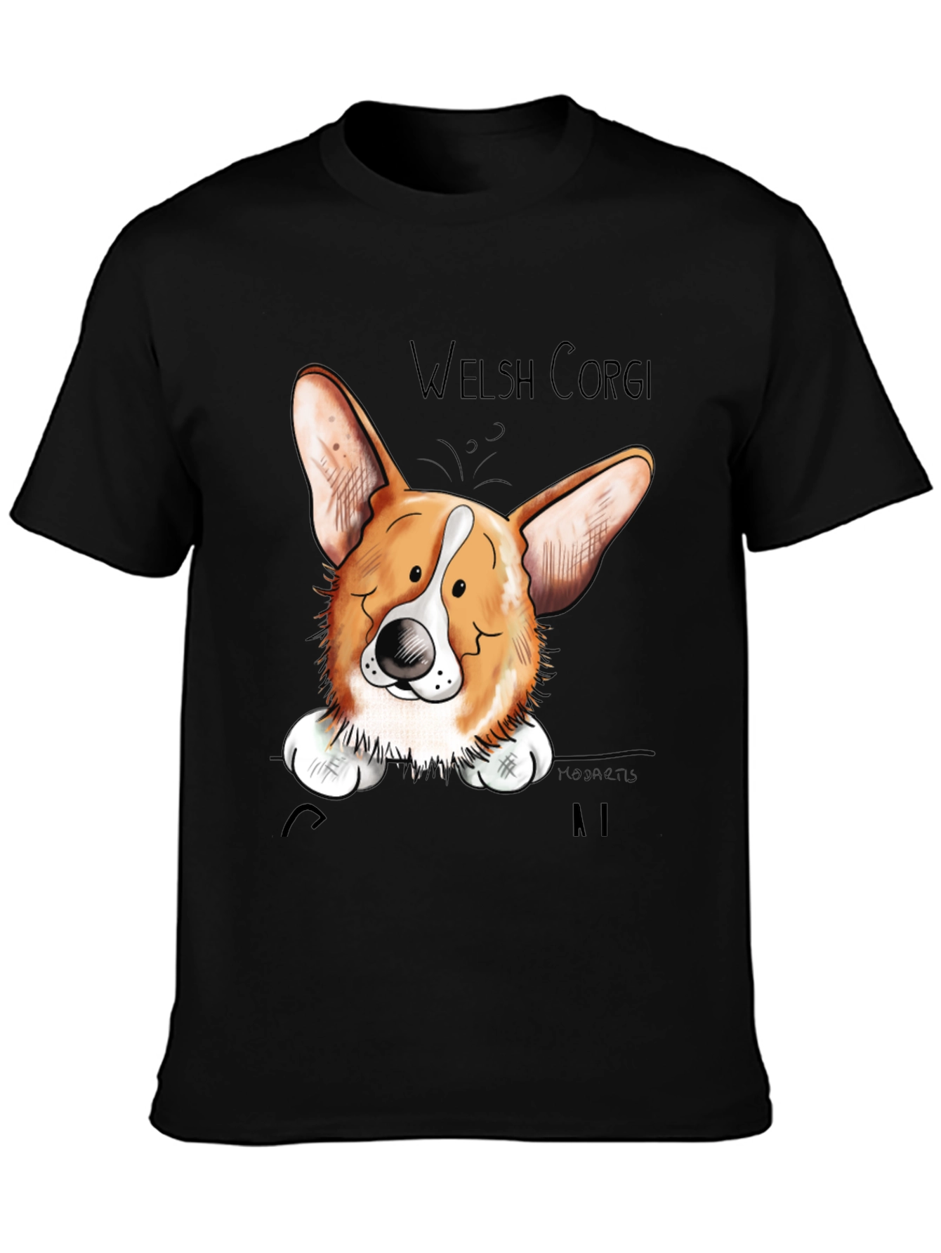 Welsh Corgi Cartoon Black T-Shirt