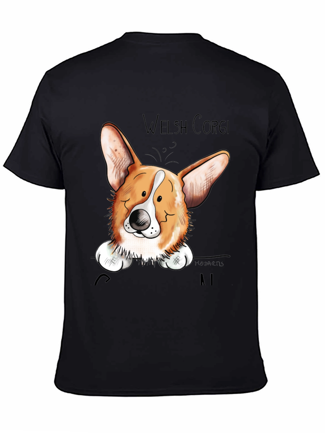 Welsh Corgi Cartoon Black T-Shirt