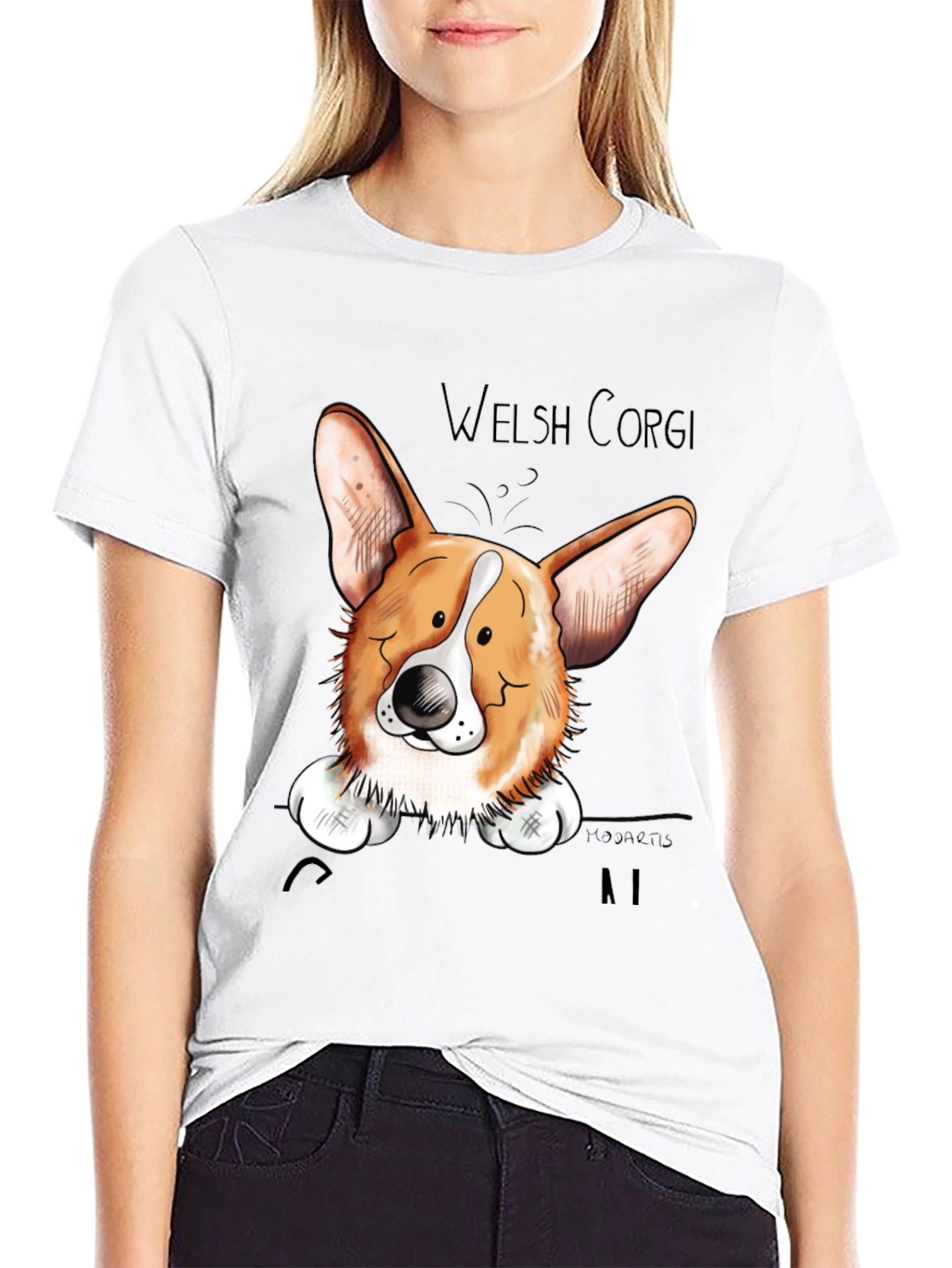 Welsh Corgi Cartoon Black T-Shirt