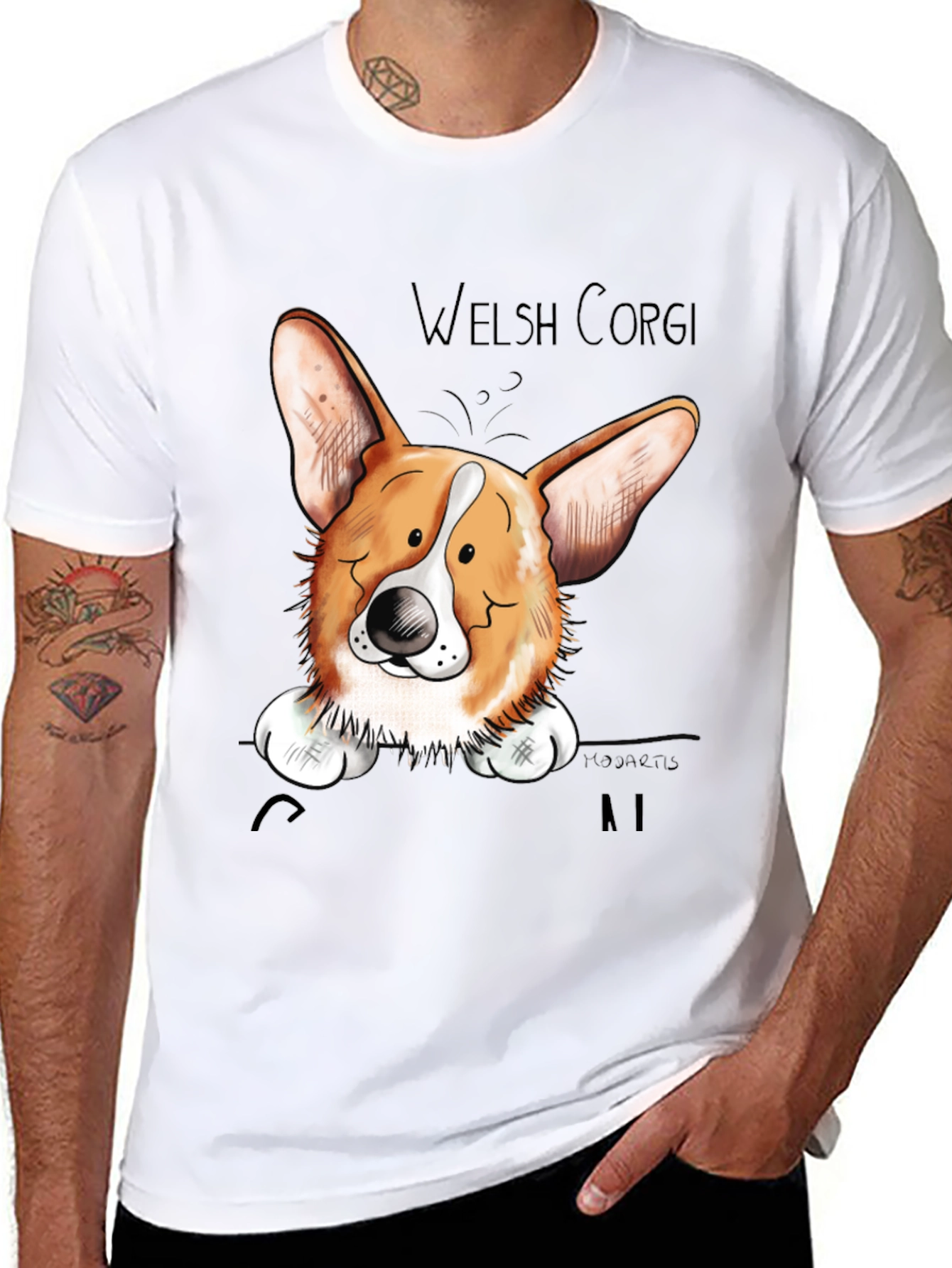 Welsh Corgi Cartoon Black T-Shirt