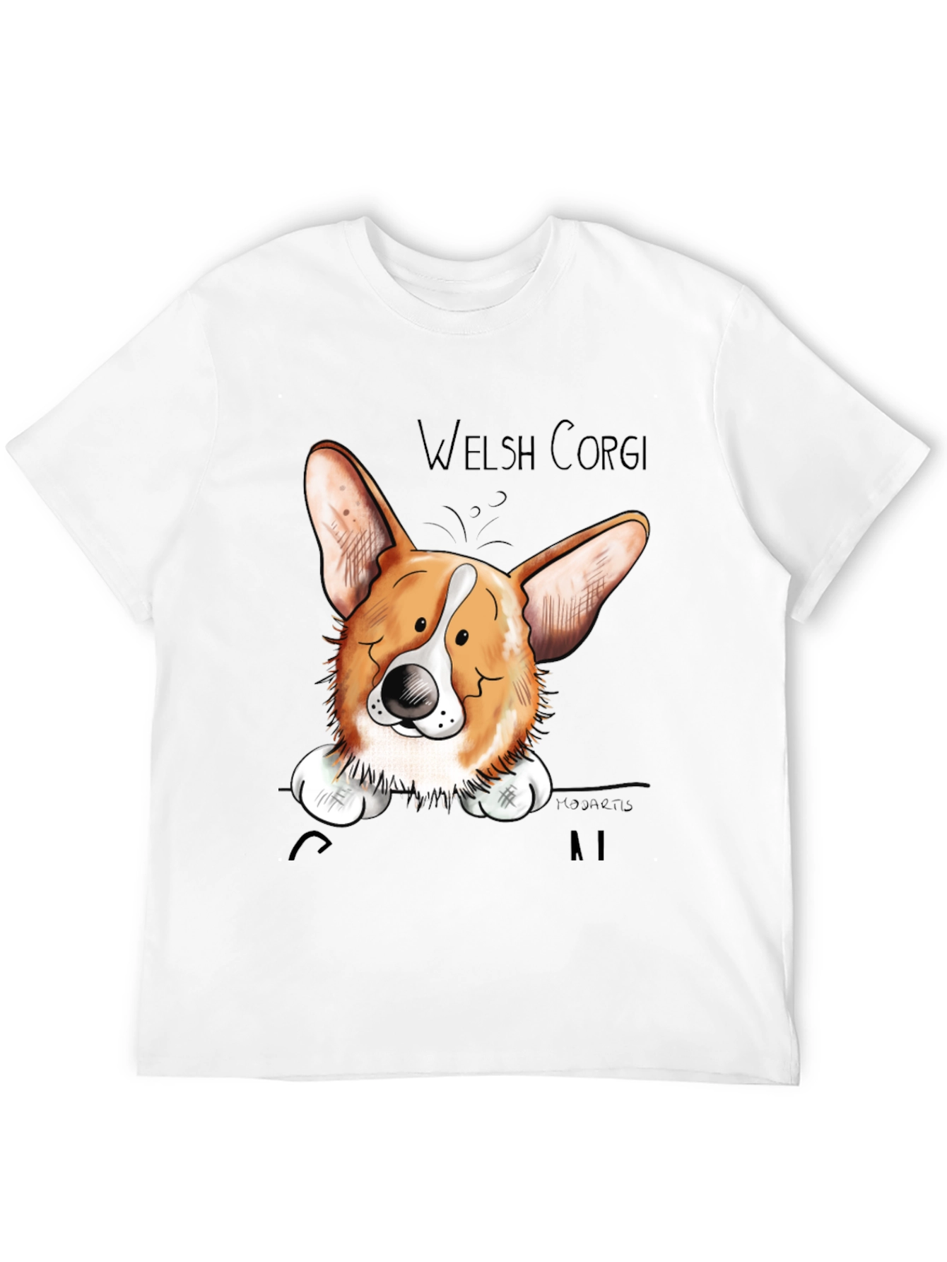 Welsh Corgi Cartoon Black T-Shirt