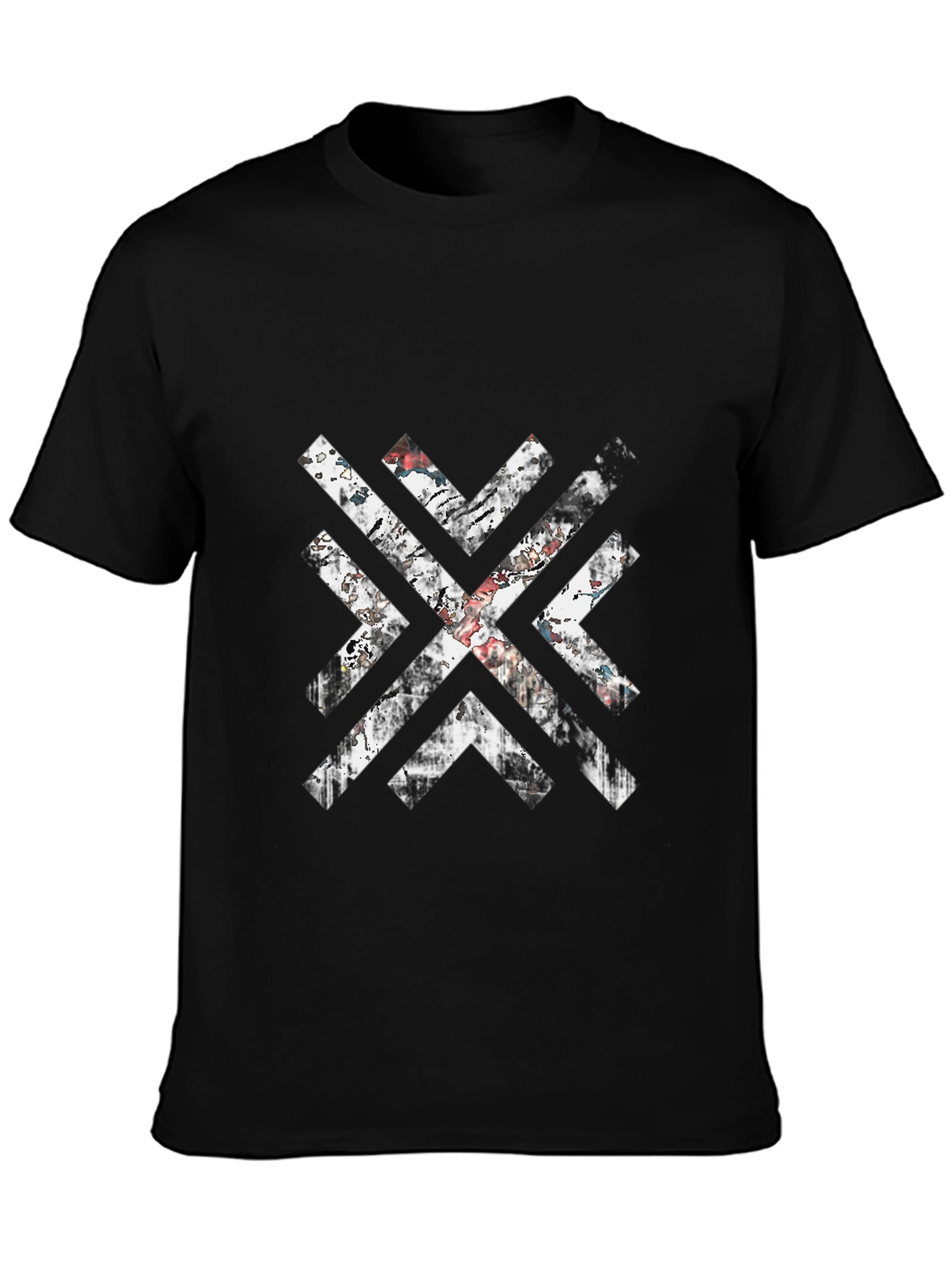 Mens Black Graphic Tee - Distressed Geometric