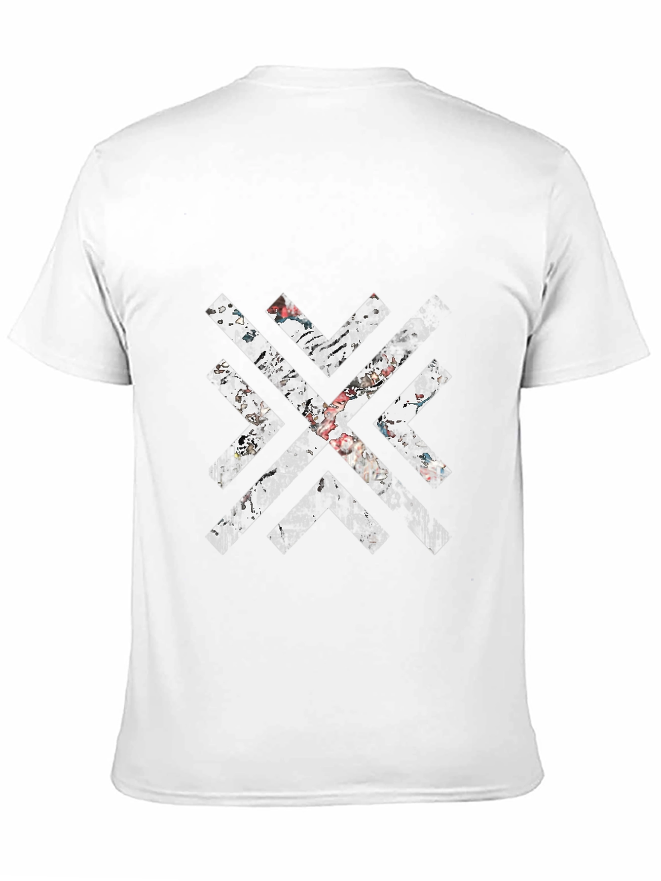Mens Black Graphic Tee - Distressed Geometric