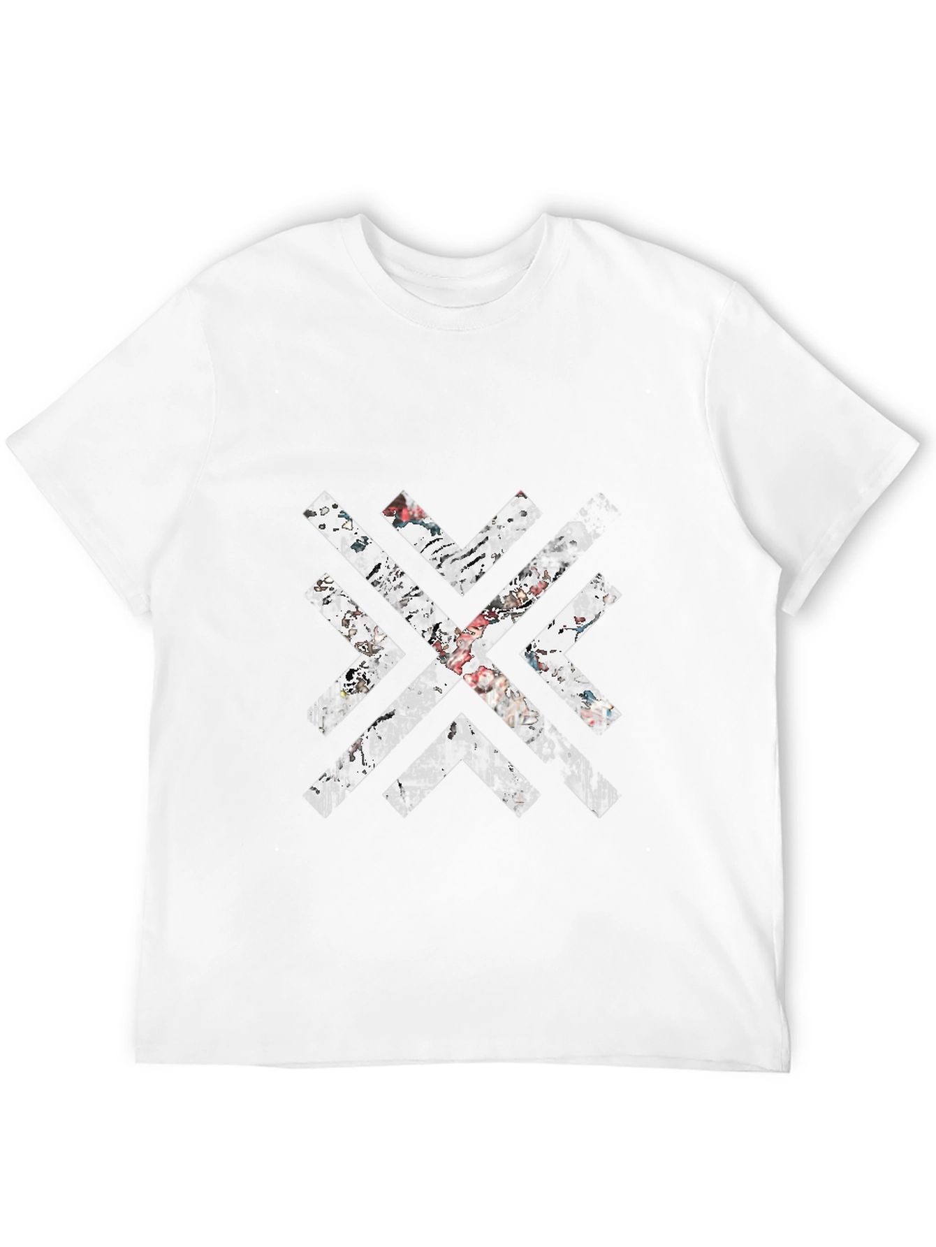 Mens Black Graphic Tee - Distressed Geometric