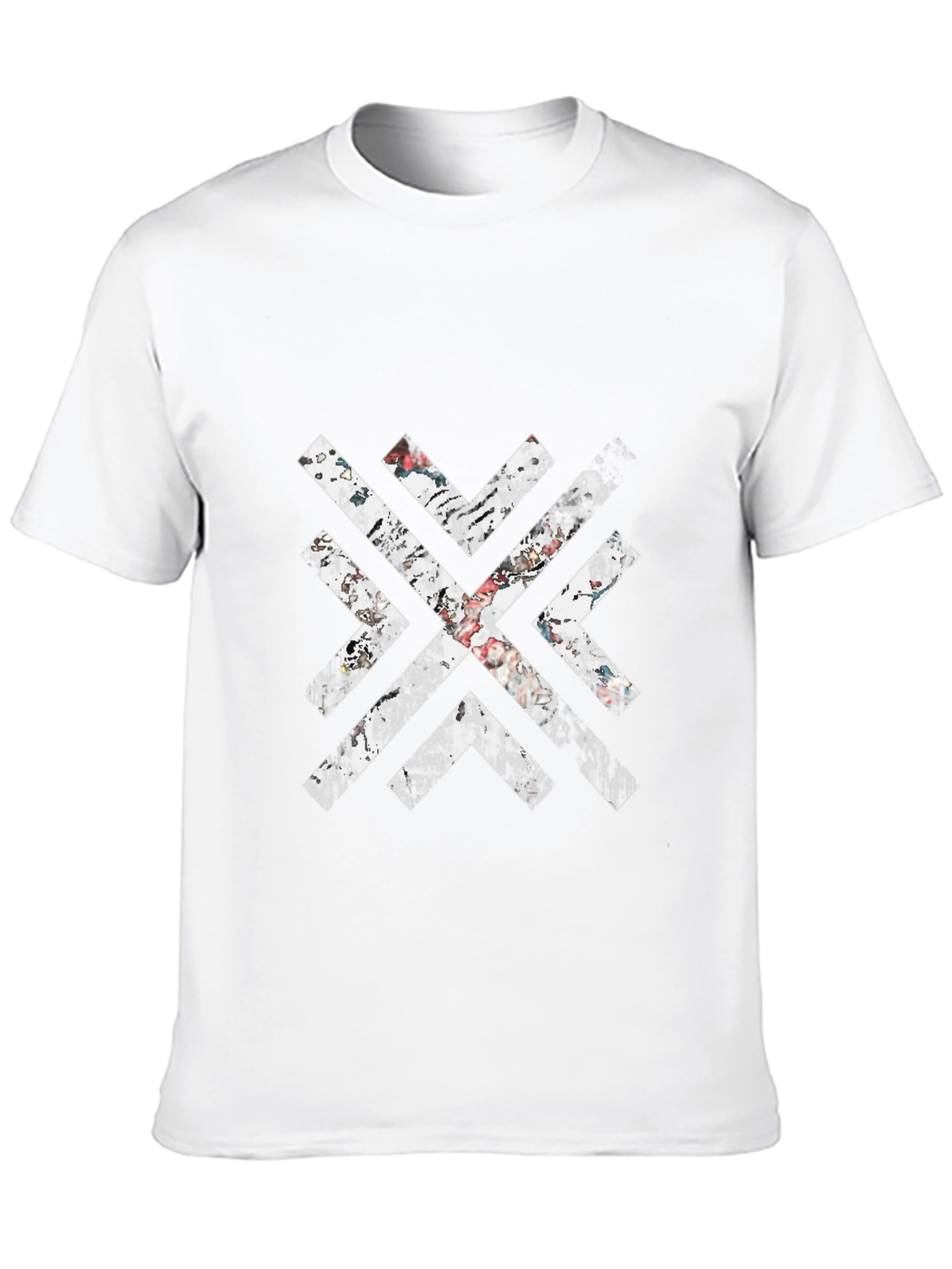 Mens Black Graphic Tee - Distressed Geometric