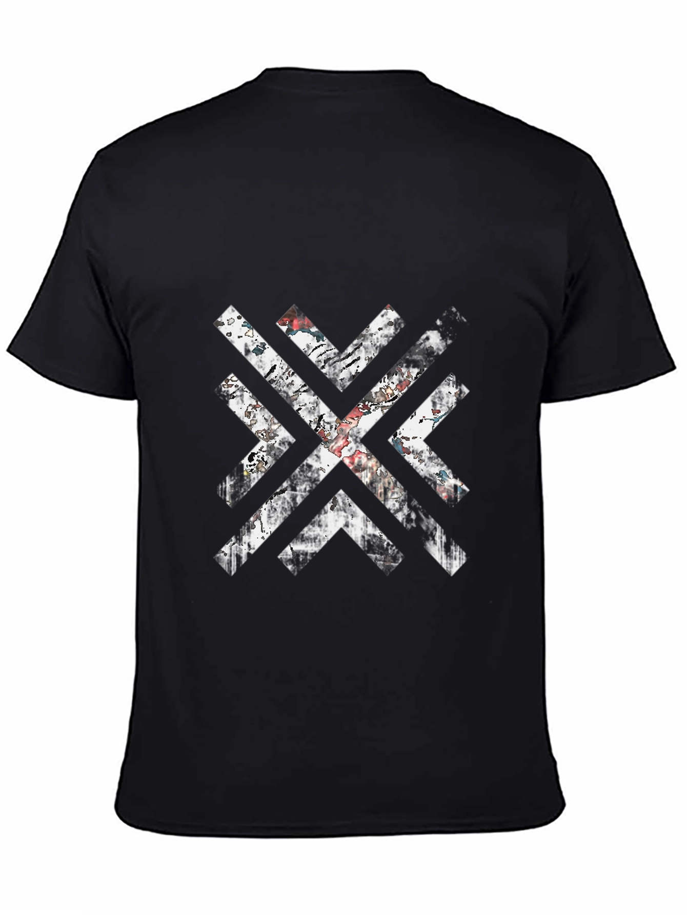 Mens Black Graphic Tee - Distressed Geometric