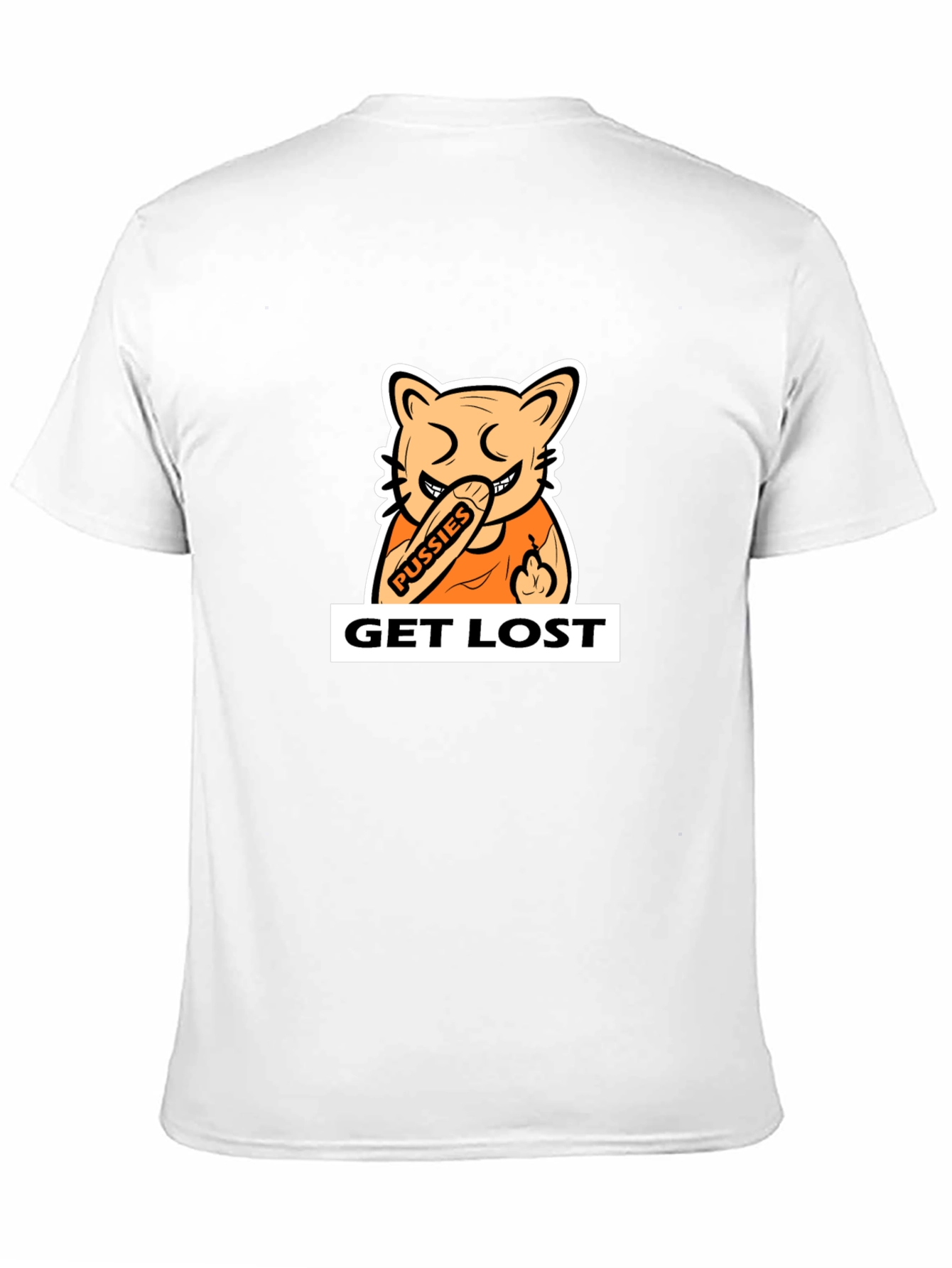 Black T-Shirt with Cartoon Cat Graphic