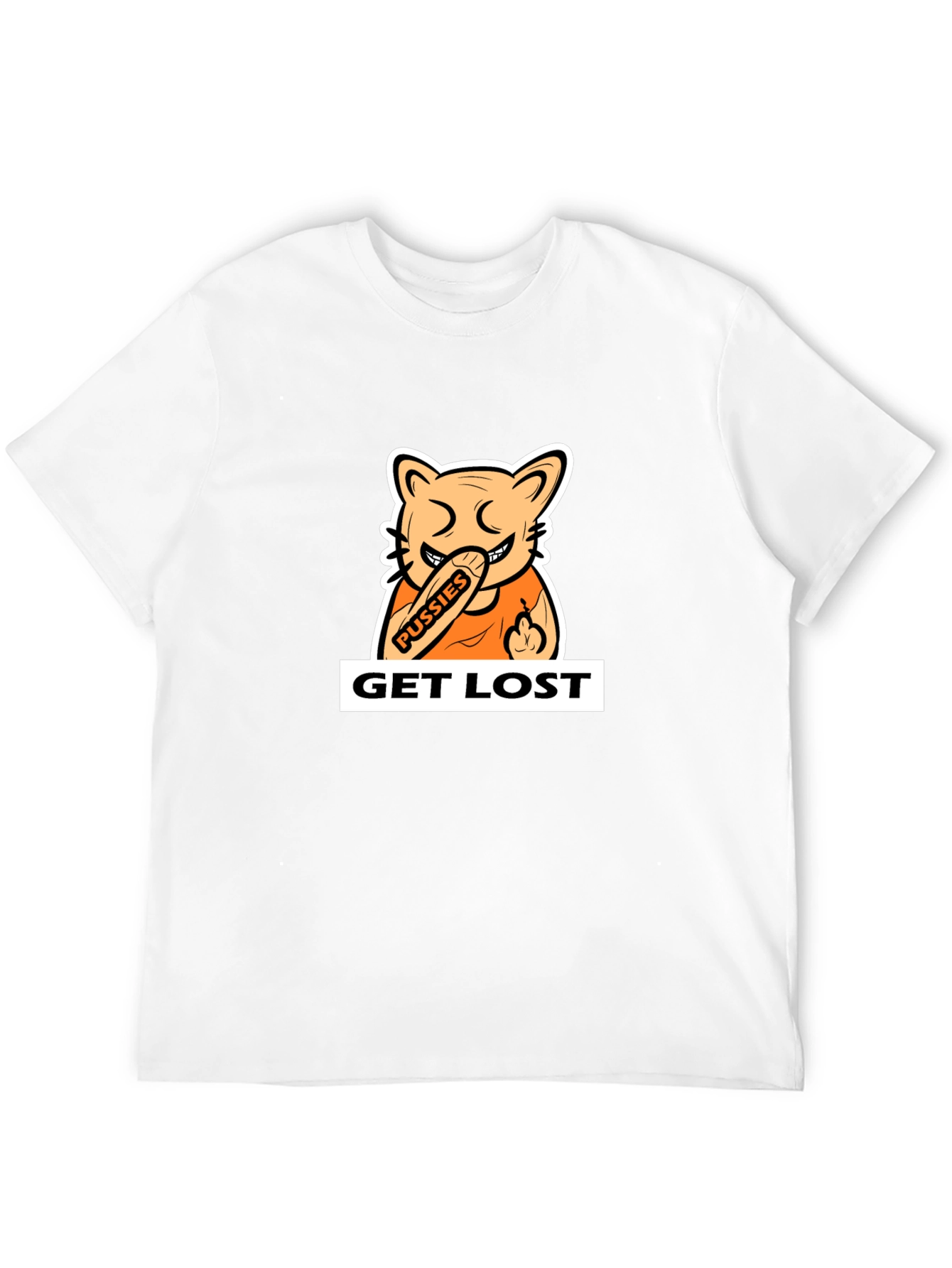 Black T-Shirt with Cartoon Cat Graphic