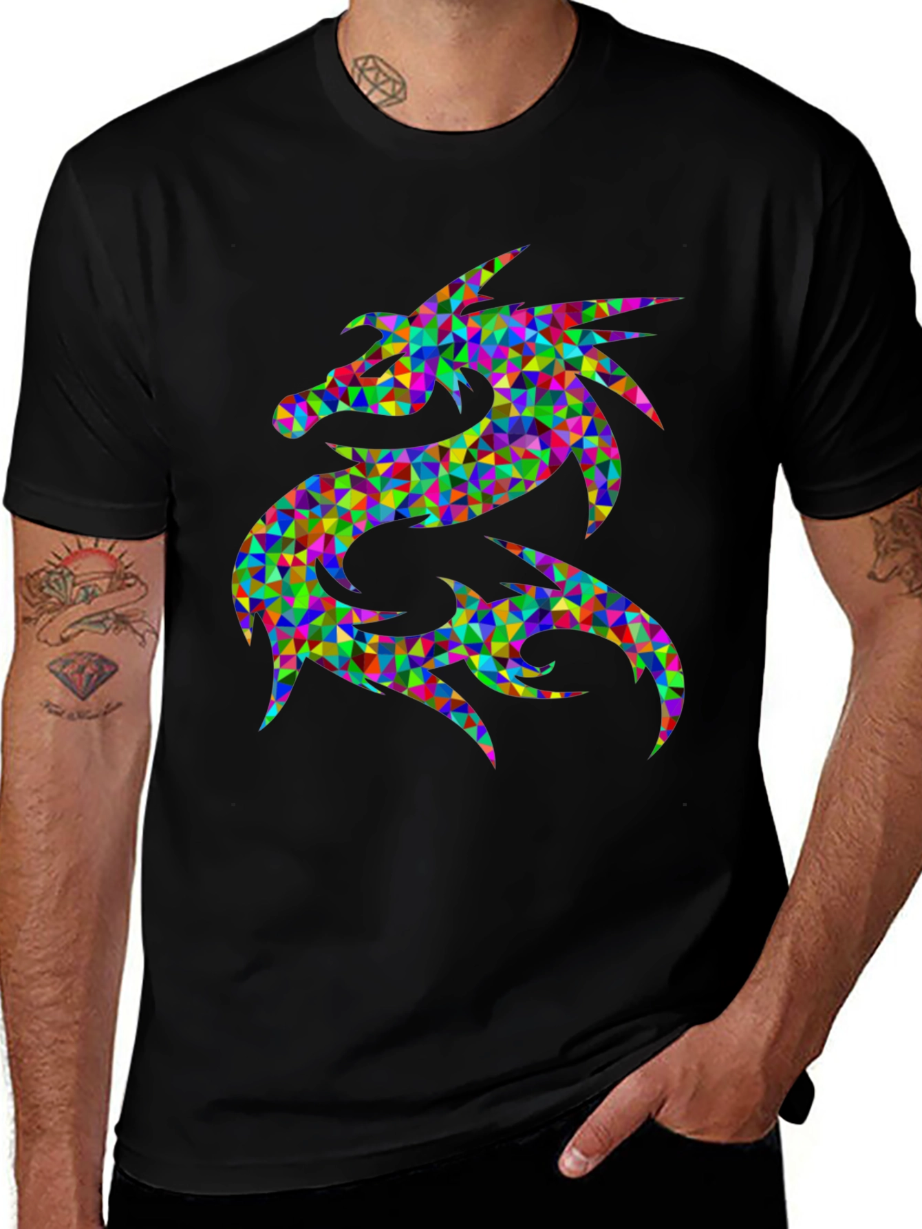 Prismatic Dragon Graphic Black T-Shirt