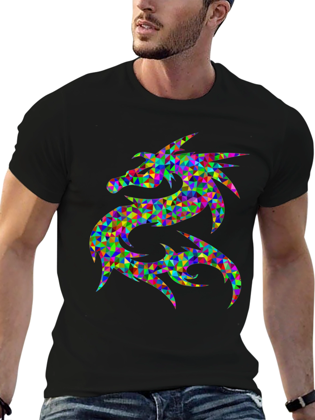 Prismatic Dragon Graphic Black T-Shirt