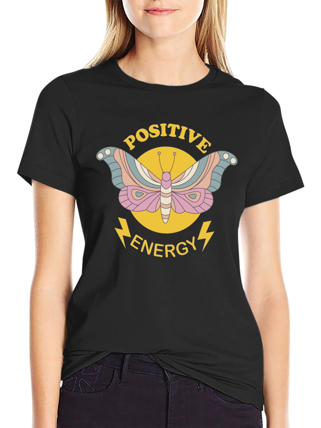 Positive Energy Butterfly Graphic Tee - Black