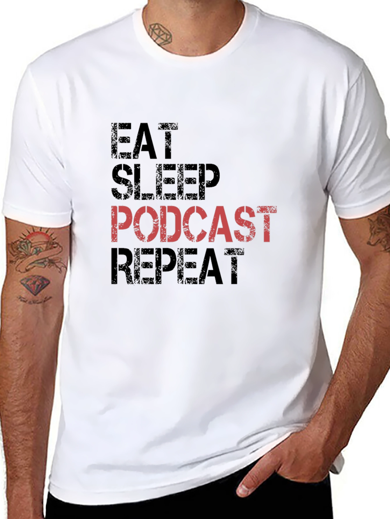 Eat Sleep Podcast Repeat Black T-Shirt