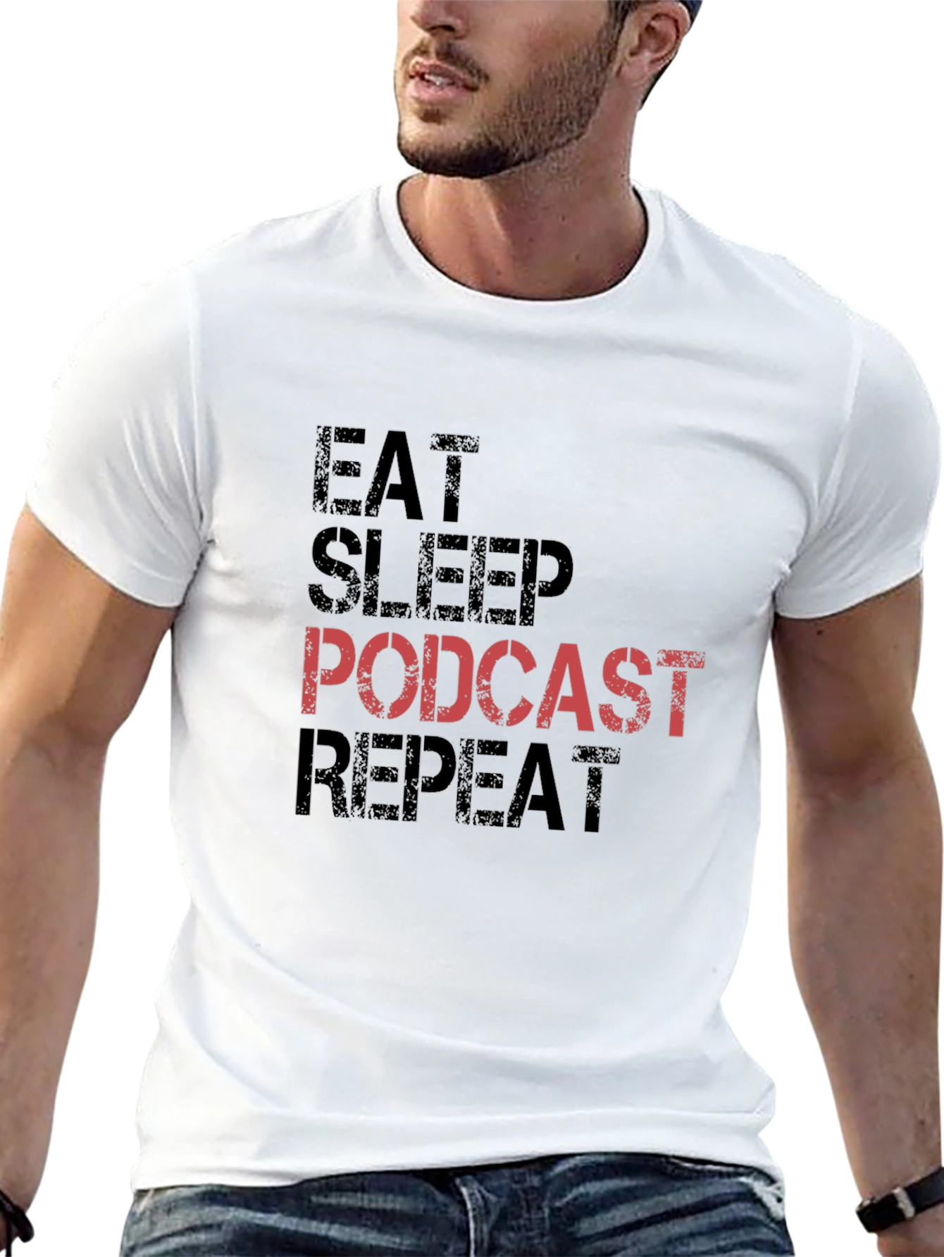 Eat Sleep Podcast Repeat Black T-Shirt