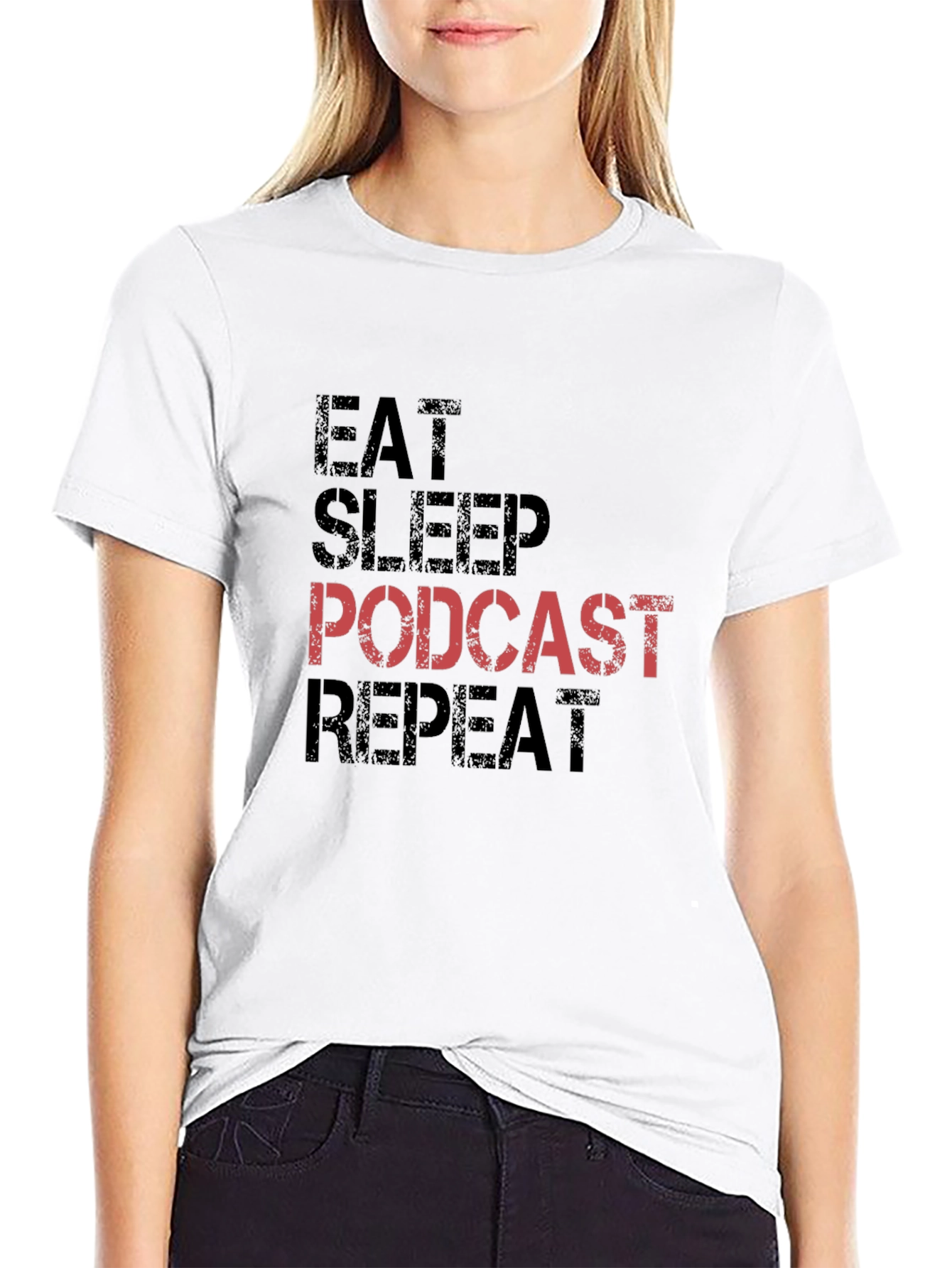 Eat Sleep Podcast Repeat Black T-Shirt