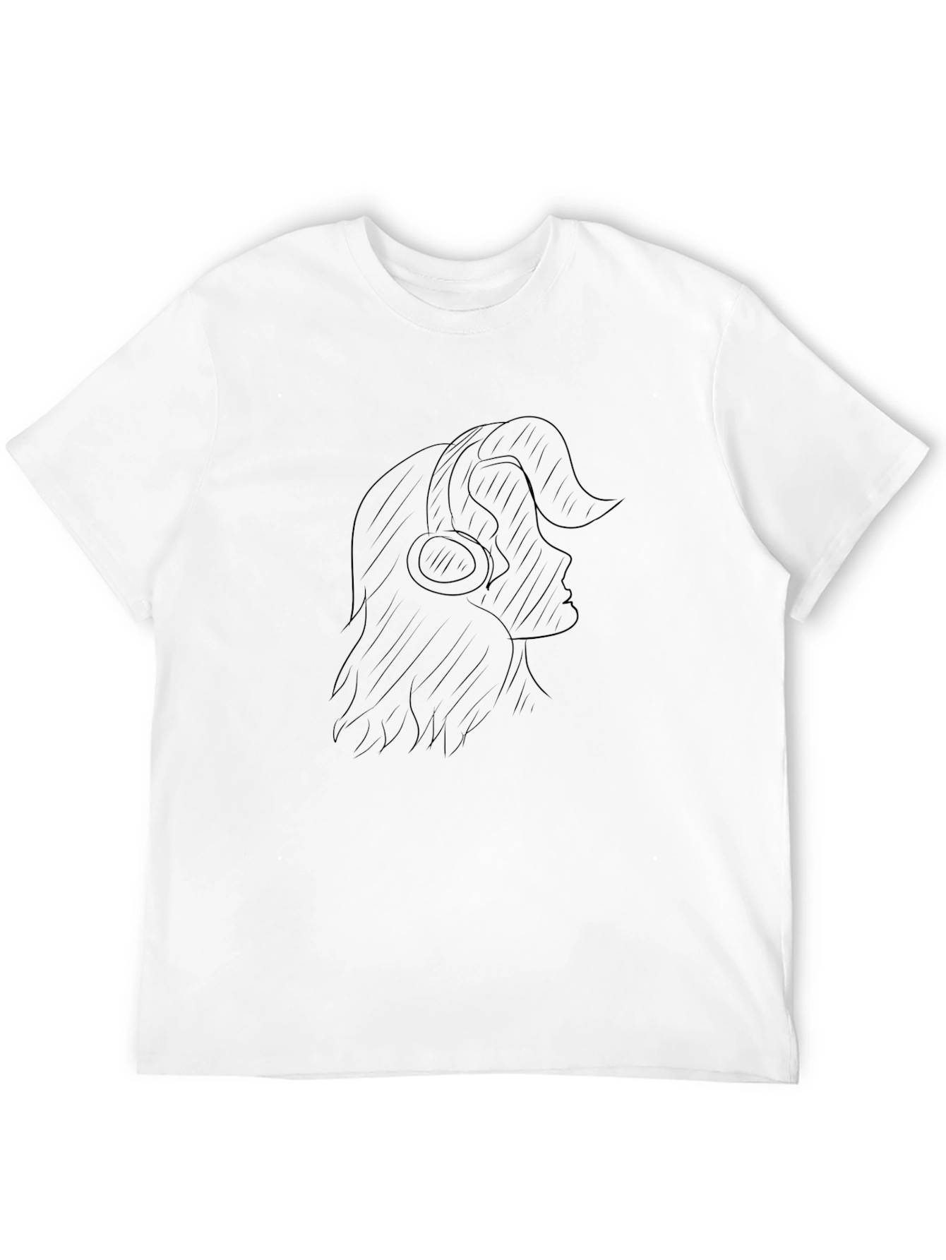 Black Graphic Tee - Woman with Headphones
