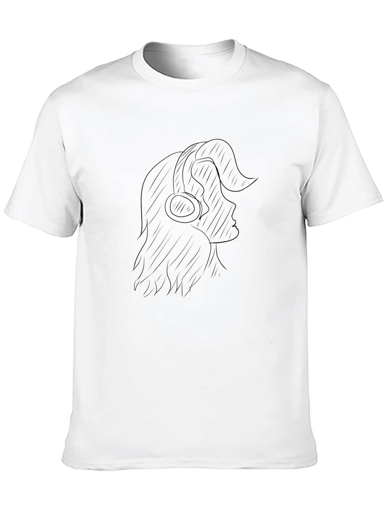 Black Graphic Tee - Woman with Headphones