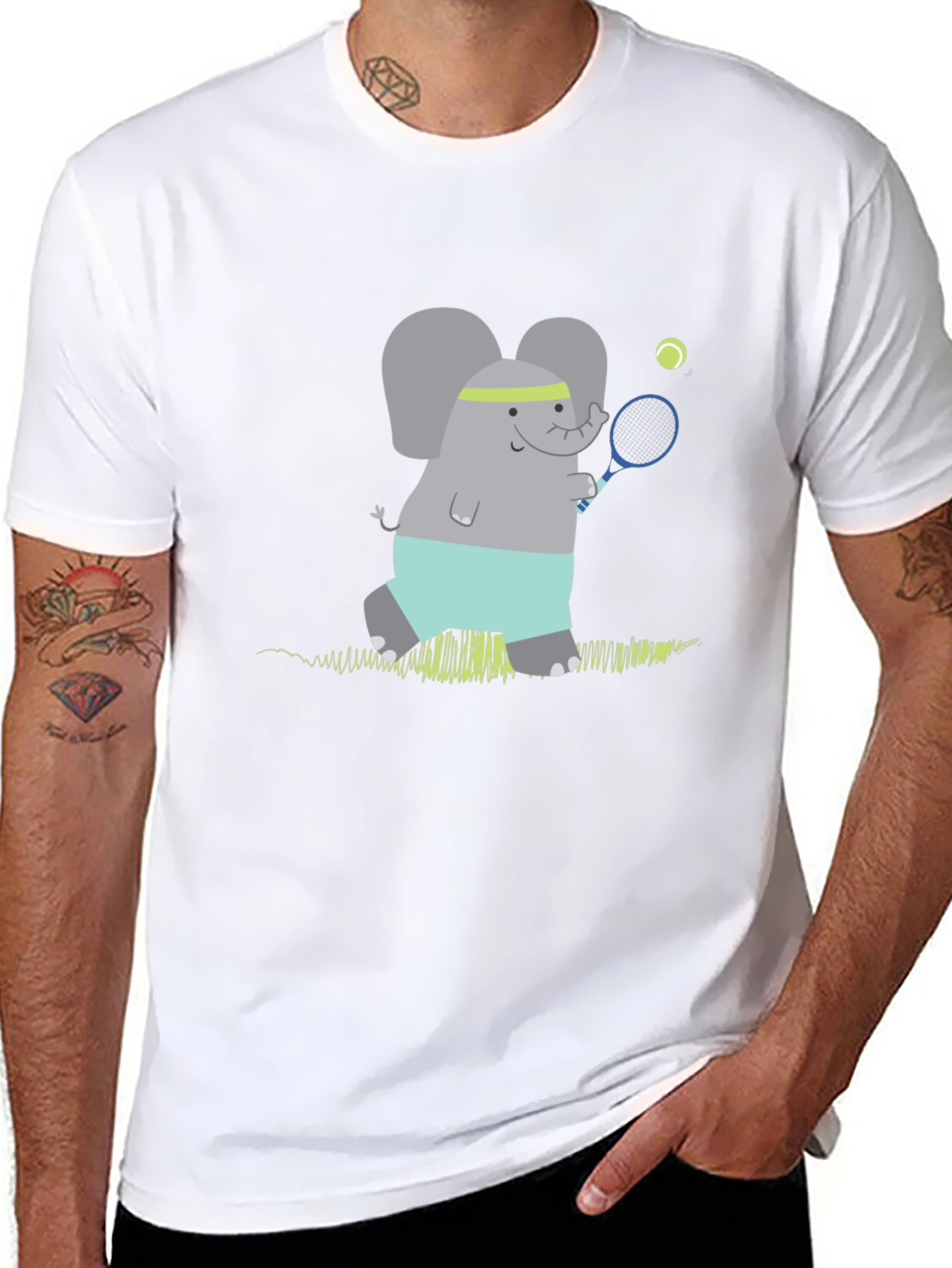 Elephant Tennis Player Graphic T-Shirt