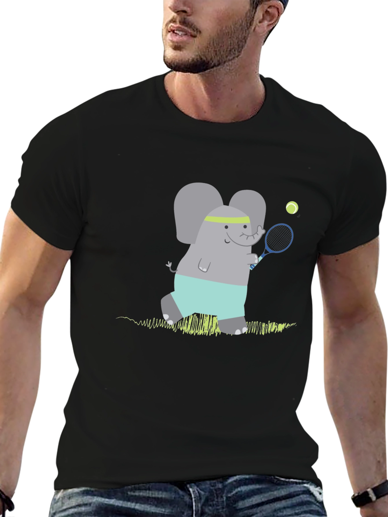 Elephant Tennis Player Graphic T-Shirt