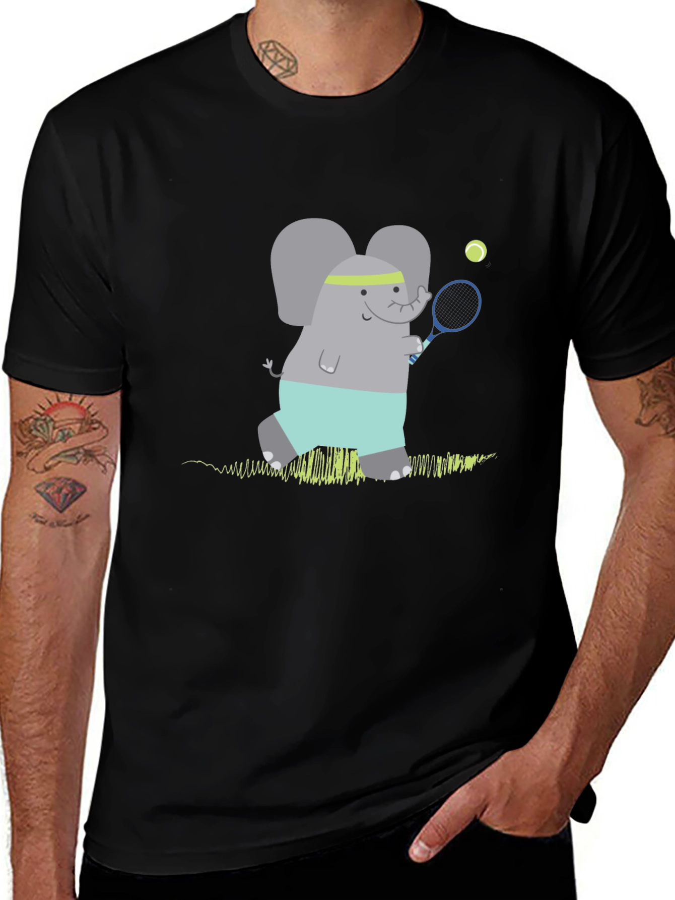 Elephant Tennis Player Graphic T-Shirt