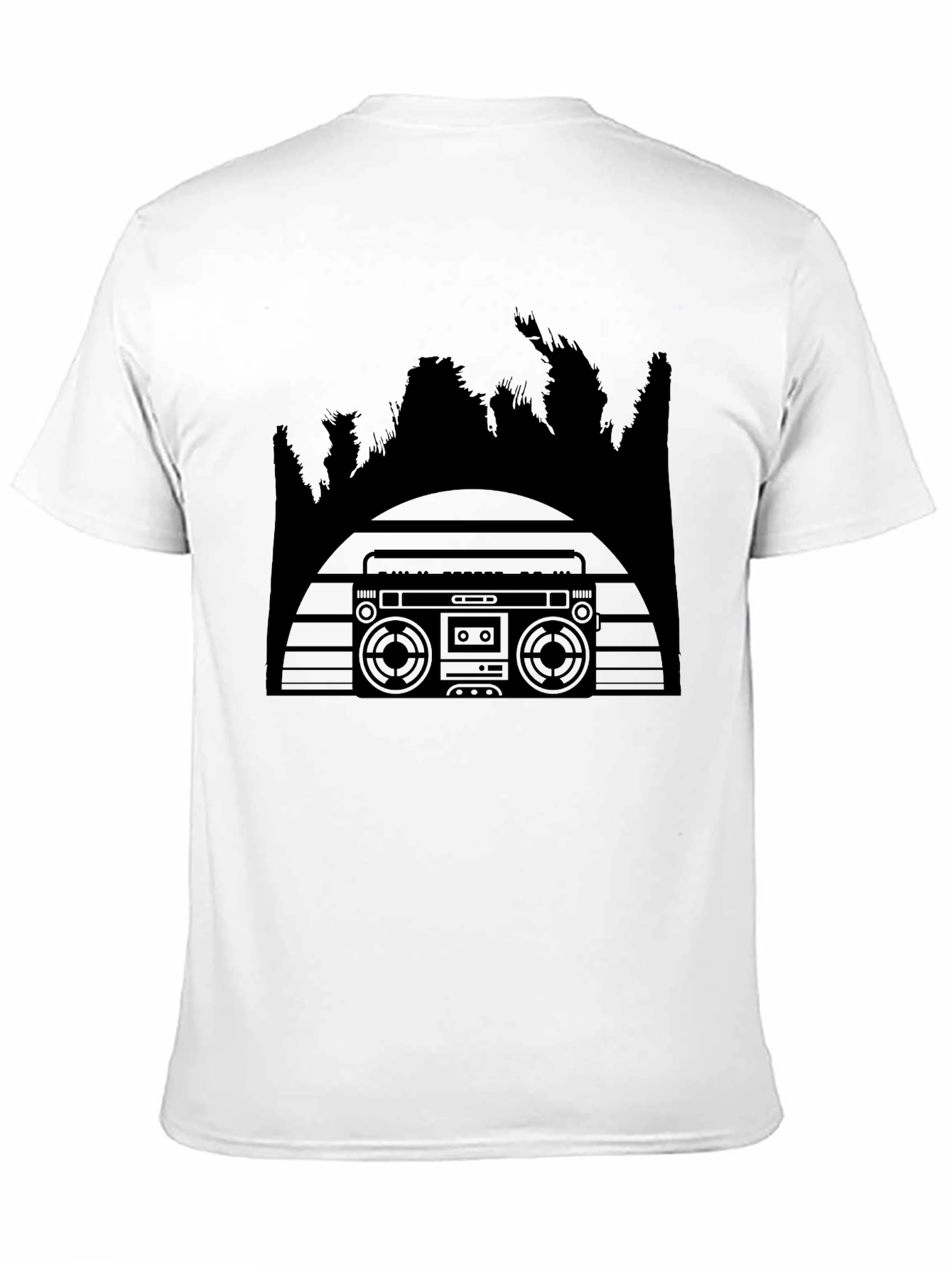 Retro Boombox & Palm Trees Mens Black T-Shirt