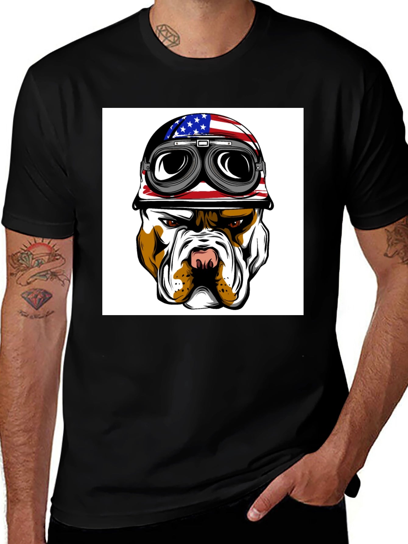Cool Bulldog Biker T-Shirt