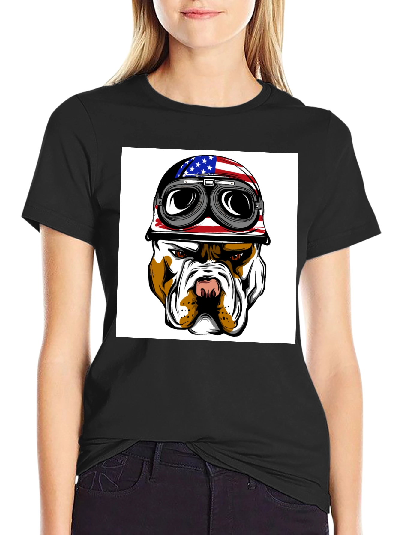 Cool Bulldog Biker T-Shirt
