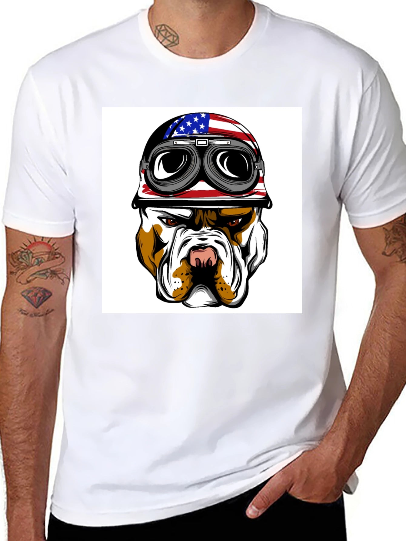 Cool Bulldog Biker T-Shirt