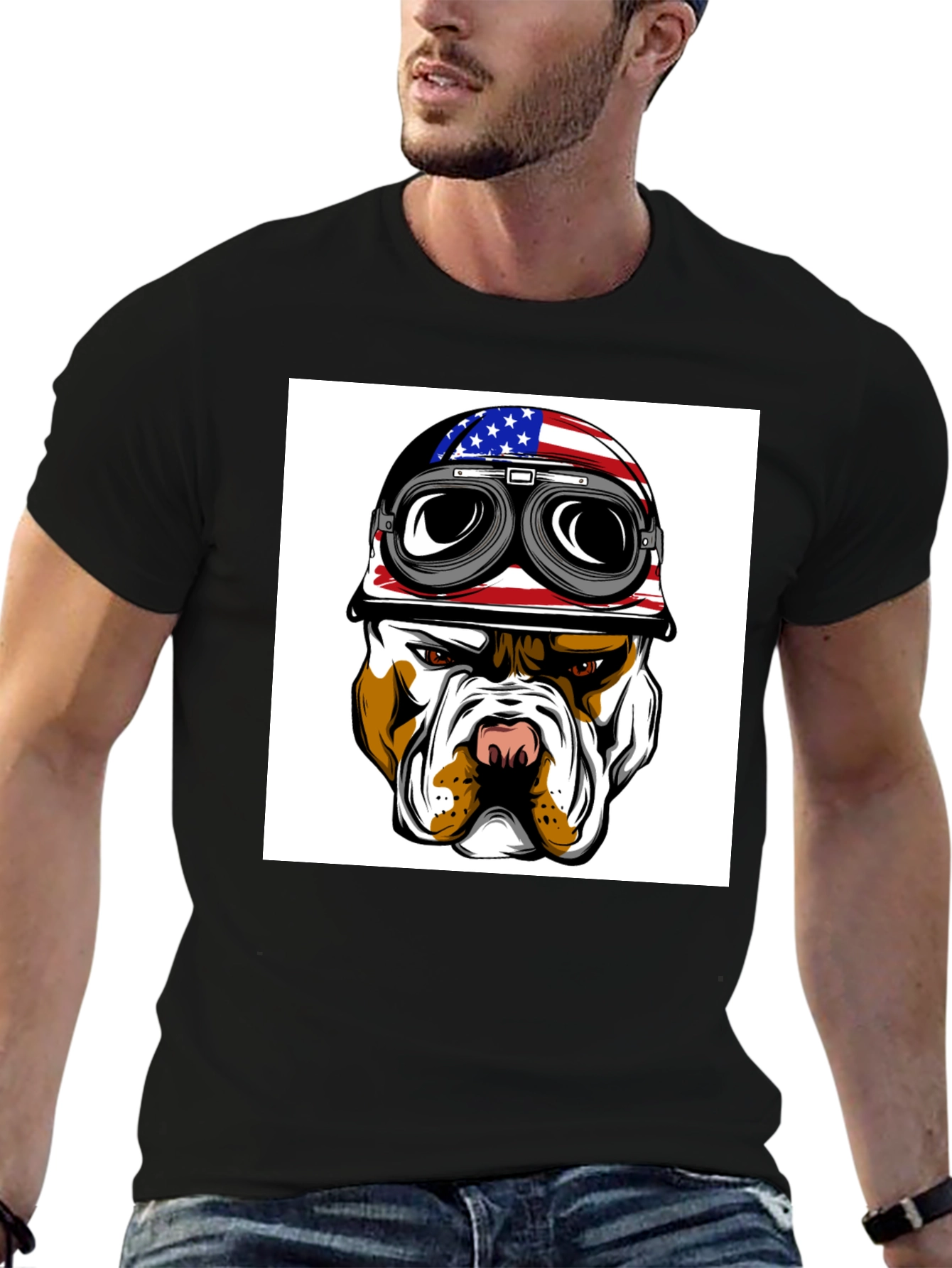 Cool Bulldog Biker T-Shirt