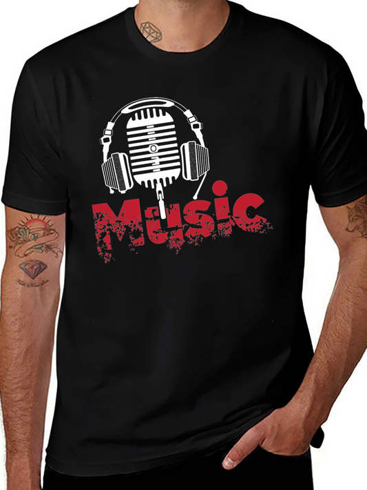 Music Lover Graphic T-Shirt - Microphone & Headphones