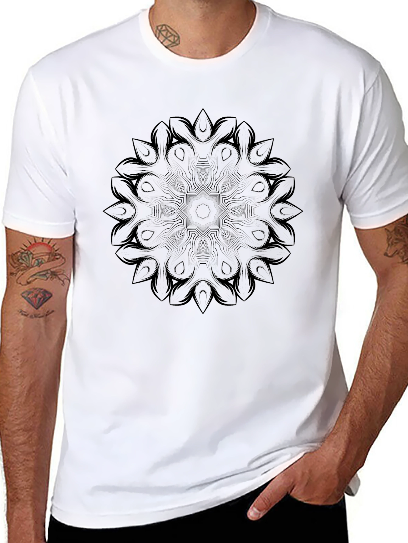 Black Mandala Graphic Print Crew Neck T-Shirt