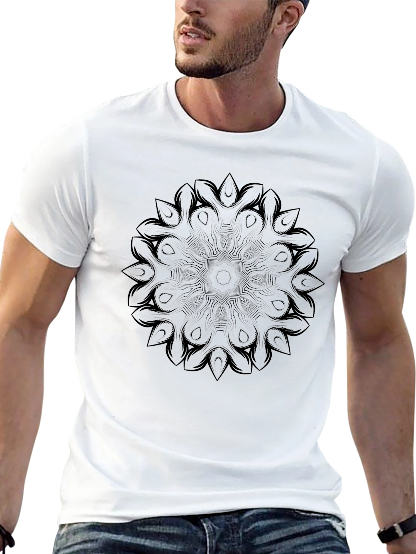 Black Mandala Graphic Print Crew Neck T-Shirt